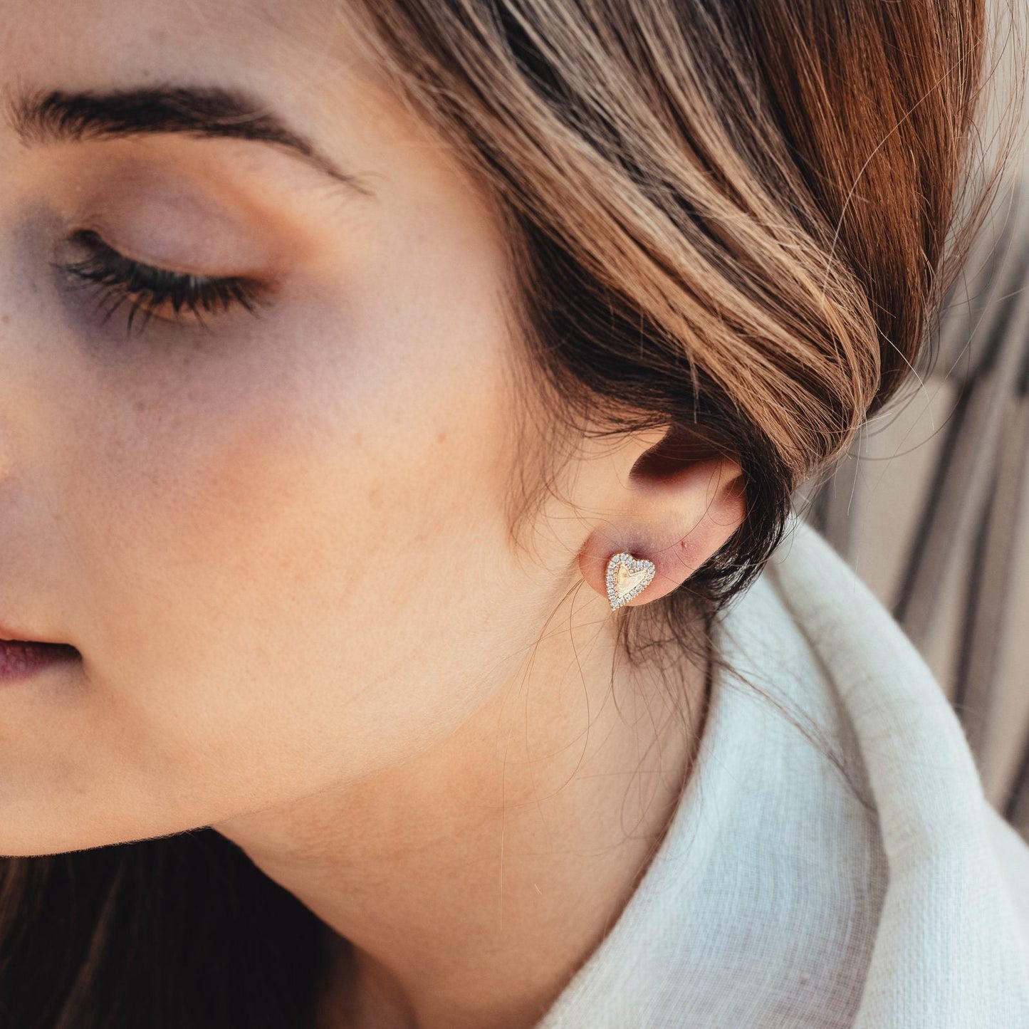 Diamond Heart Earrings - 14K Rose Gold Earrings 14K Solid Gold