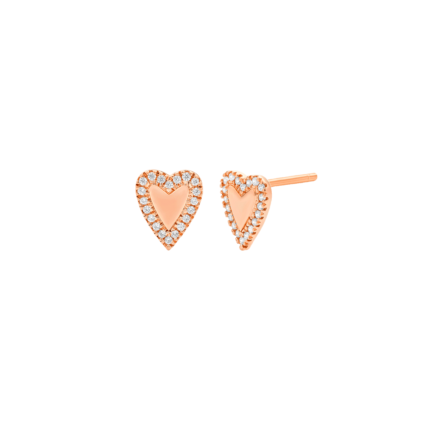 Diamond Heart Earrings - 14K Rose Gold Earrings 14K Solid Gold