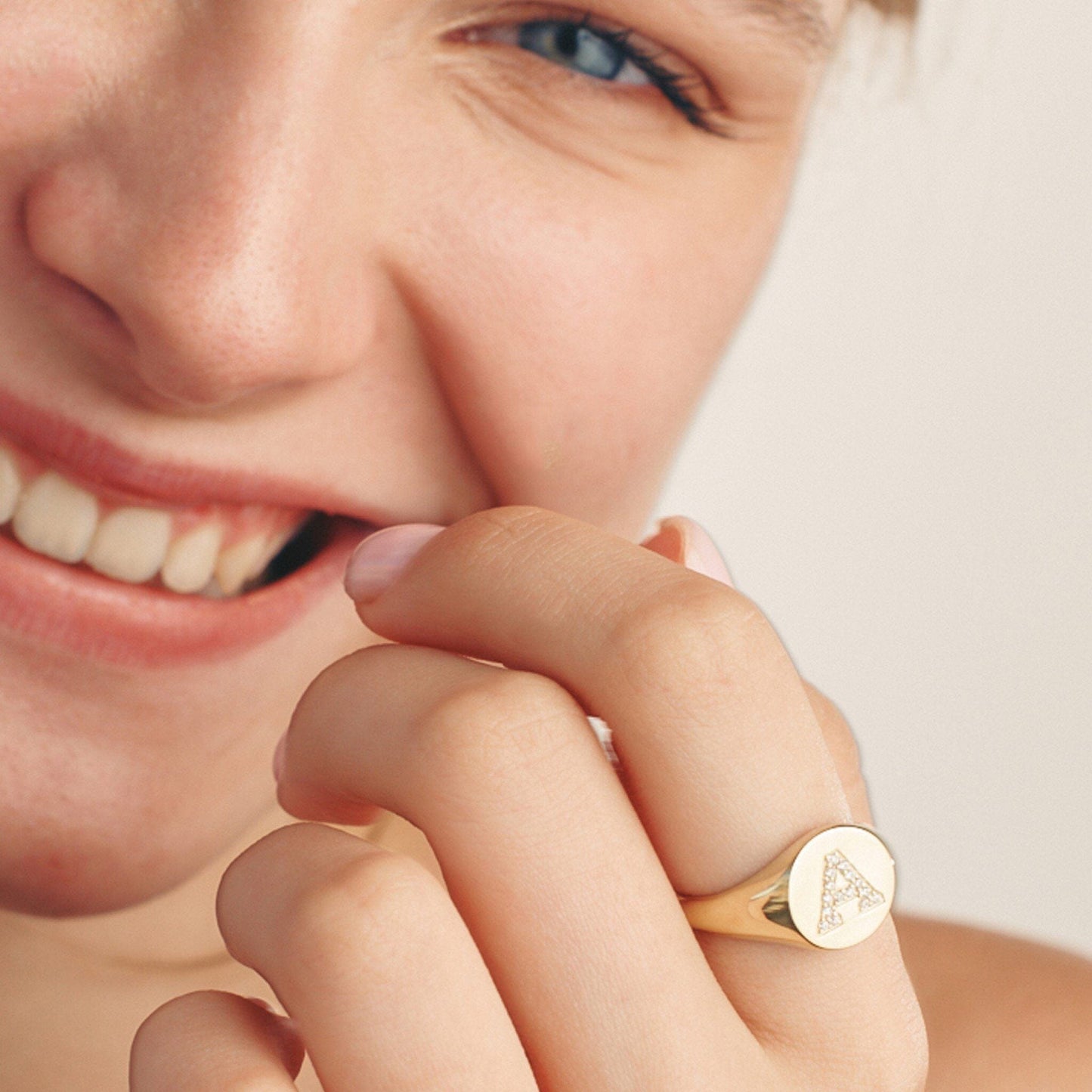 Diamond Initial Signet Ring - 14K Rose Gold Rings magal-dev