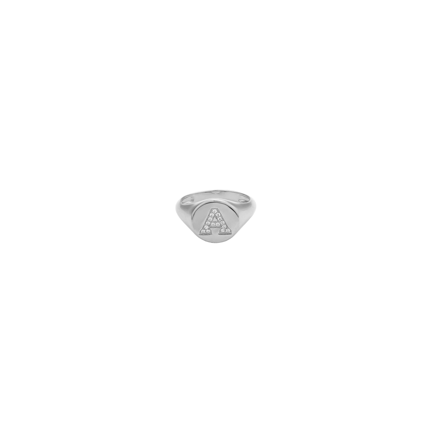 Diamond Initial Signet Ring - 14K White Gold Rings magal-dev US 4