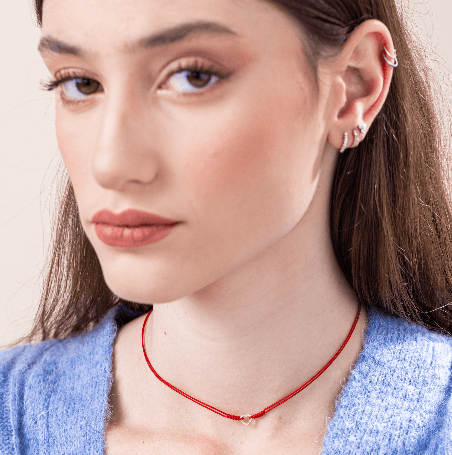 Diamond Outline Heart String of Love Necklace - 14K Rose Gold Necklaces 14K Solid Gold