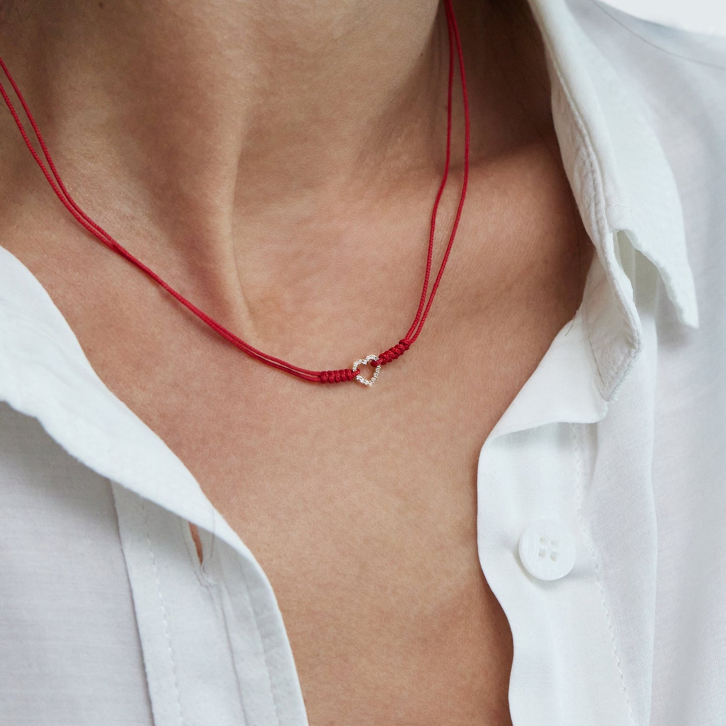 Diamond Outline Heart String of Love Necklace - 14K Rose Gold Necklaces 14K Solid Gold