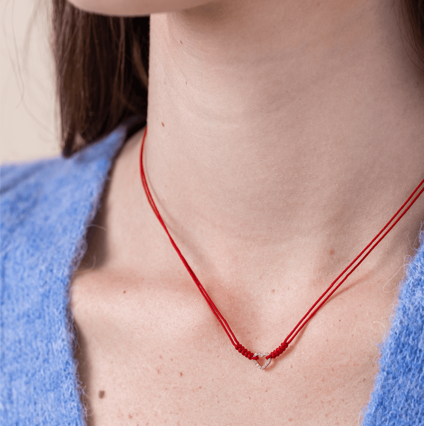 Diamond Outline Heart String of Love Necklace - 14K Rose Gold Necklaces 14K Solid Gold