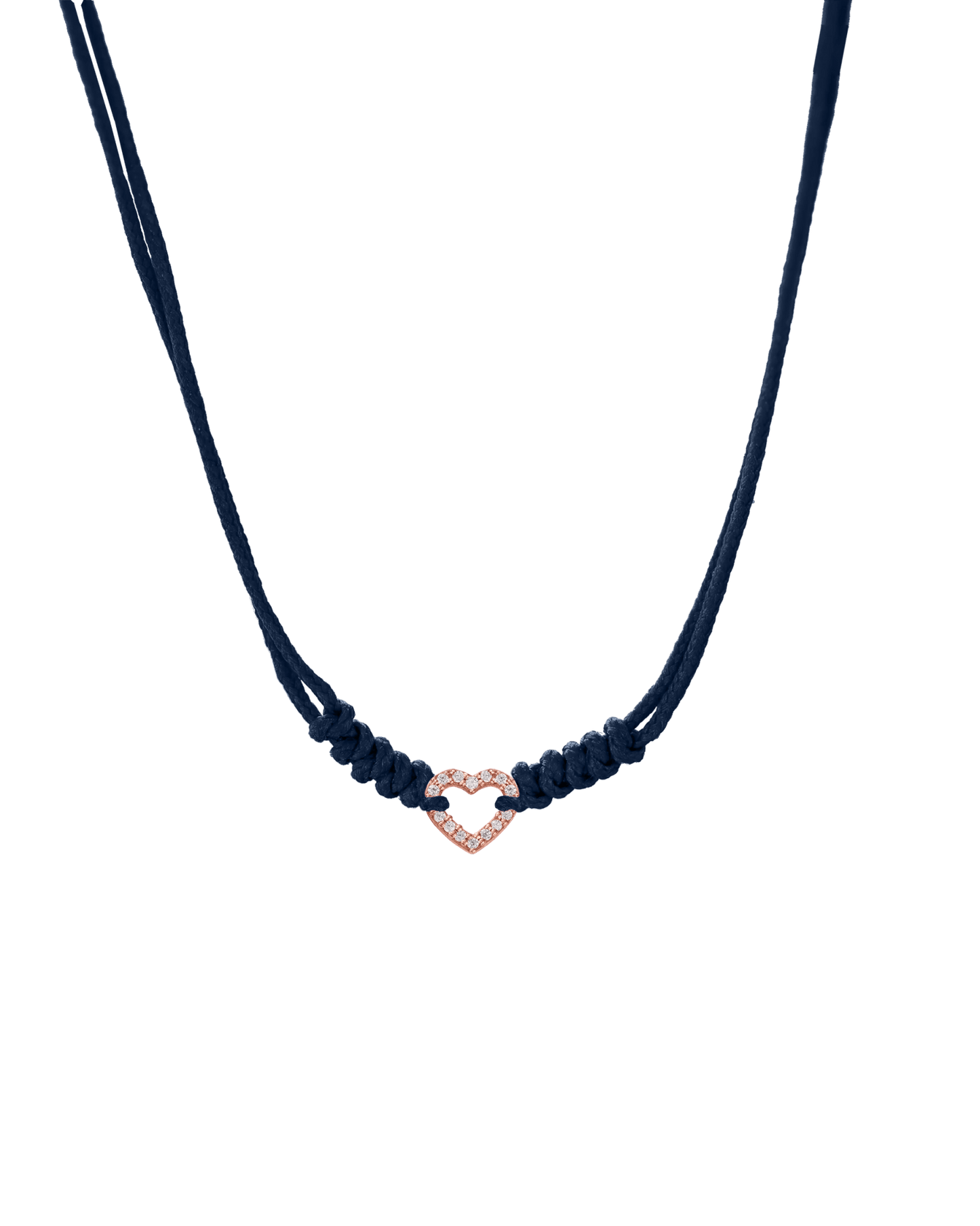 Diamond Outline Heart String of Love Necklace - 14K Rose Gold Necklaces 14K Solid Gold Navy Blue