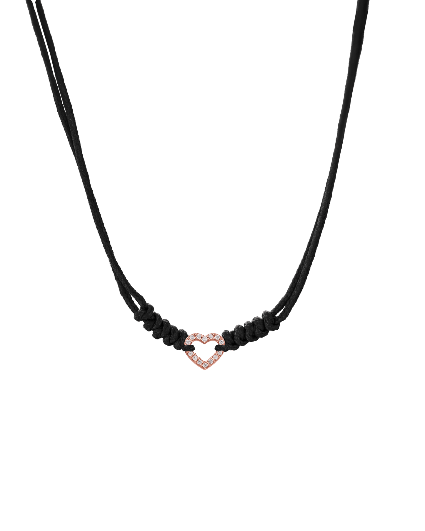 Diamond Outline Heart String of Love Necklace - 14K Rose Gold Necklaces 14K Solid Gold Black