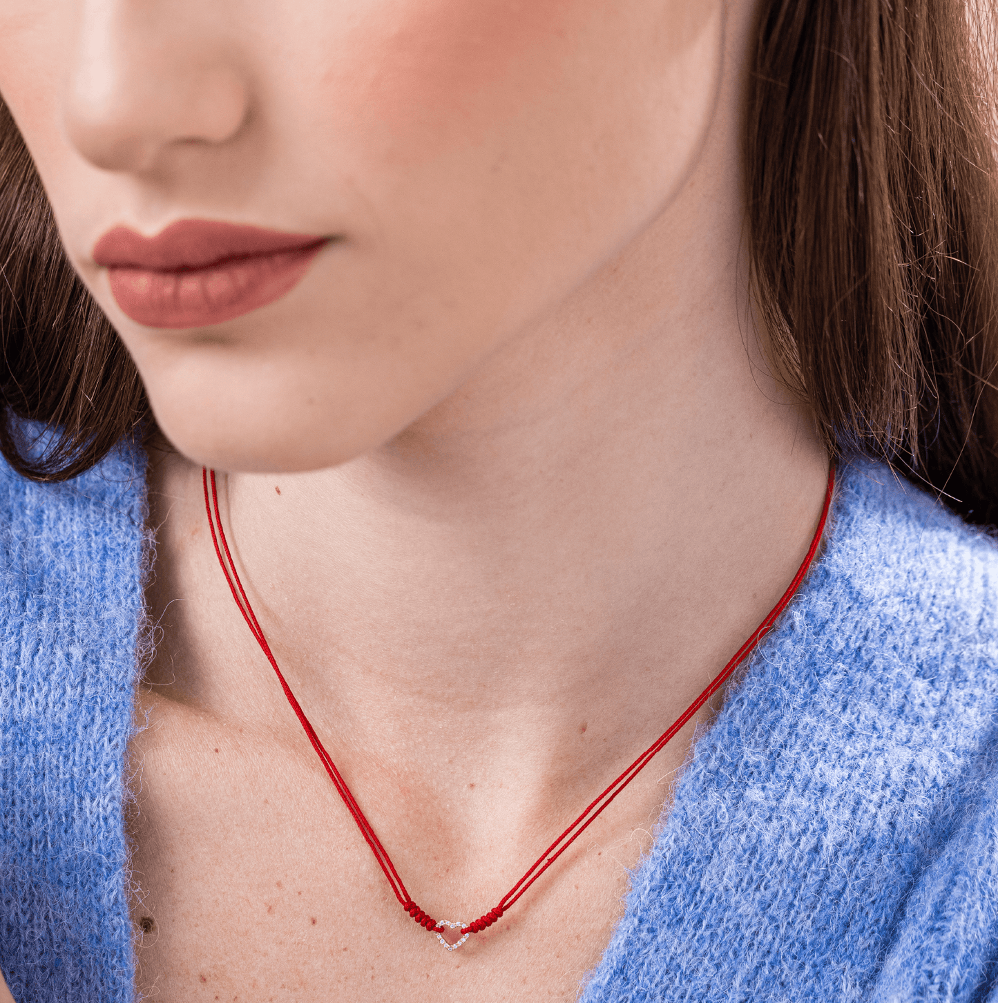 Diamond Outline Heart String of Love Necklace - 14K Rose Gold Necklaces 14K Solid Gold