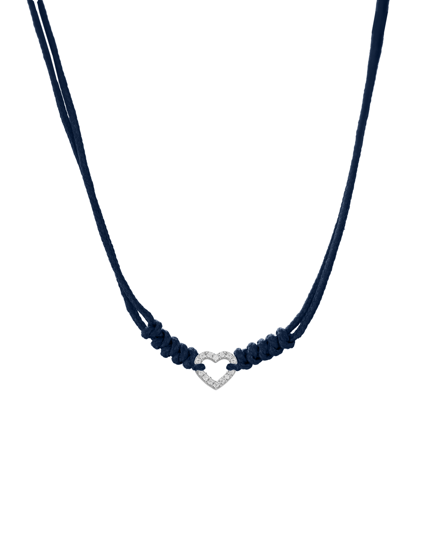 Diamond Outline Heart String of Love Necklace - 14K White Gold Necklaces 14K Solid Gold Navy Blue