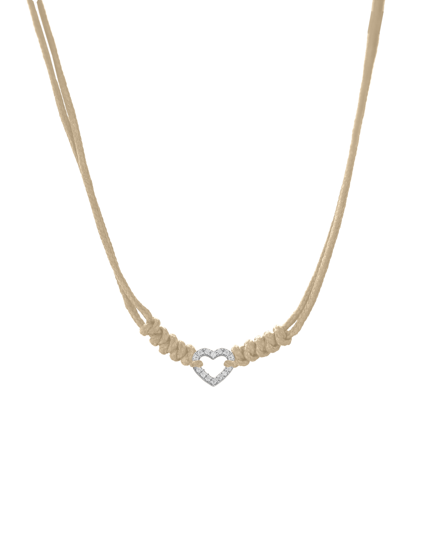 Diamond Outline Heart String of Love Necklace - 14K White Gold Necklaces 14K Solid Gold Beige