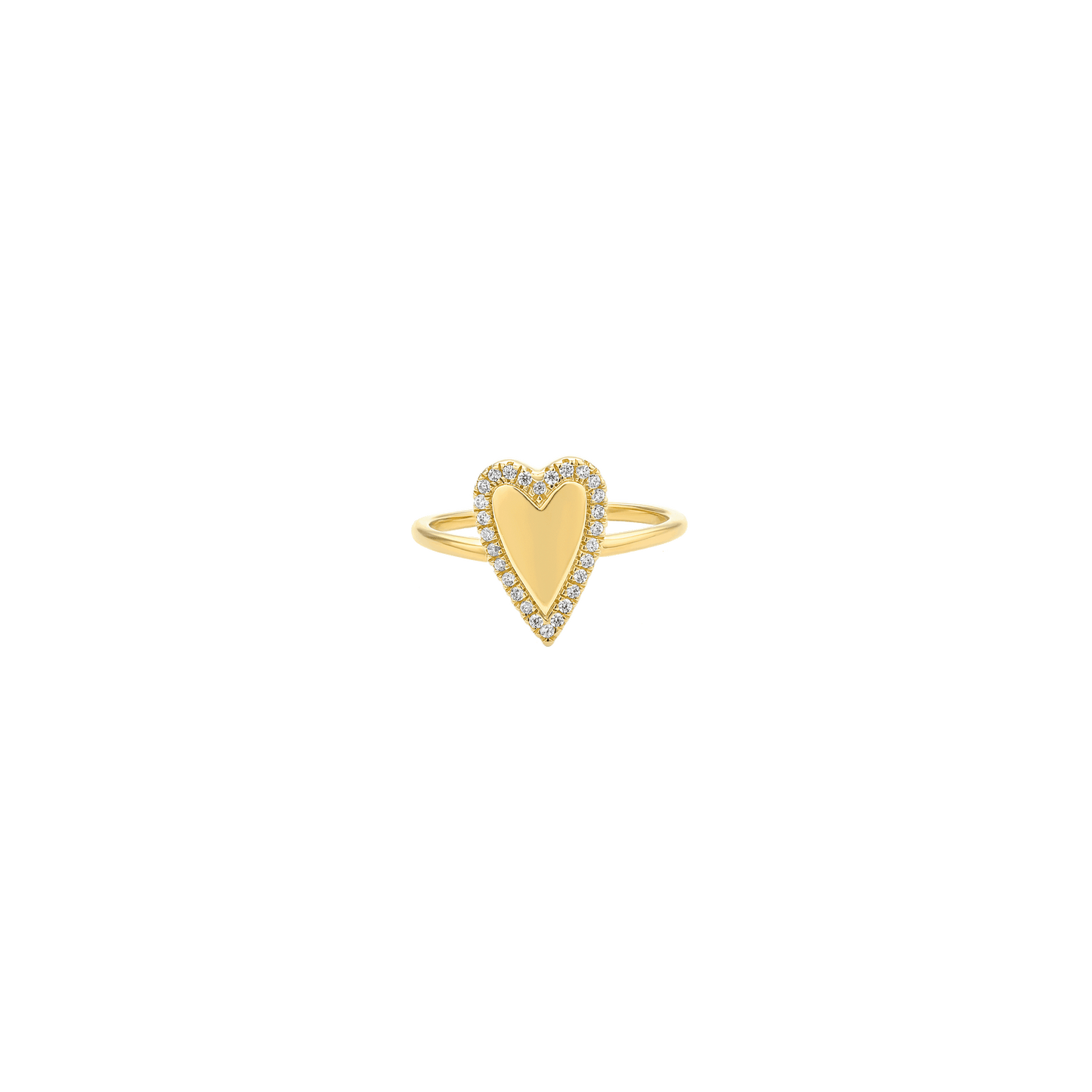 Diamond Outlined Heart Ring - 14K Yellow Gold Rings 14K Solid Gold US 4