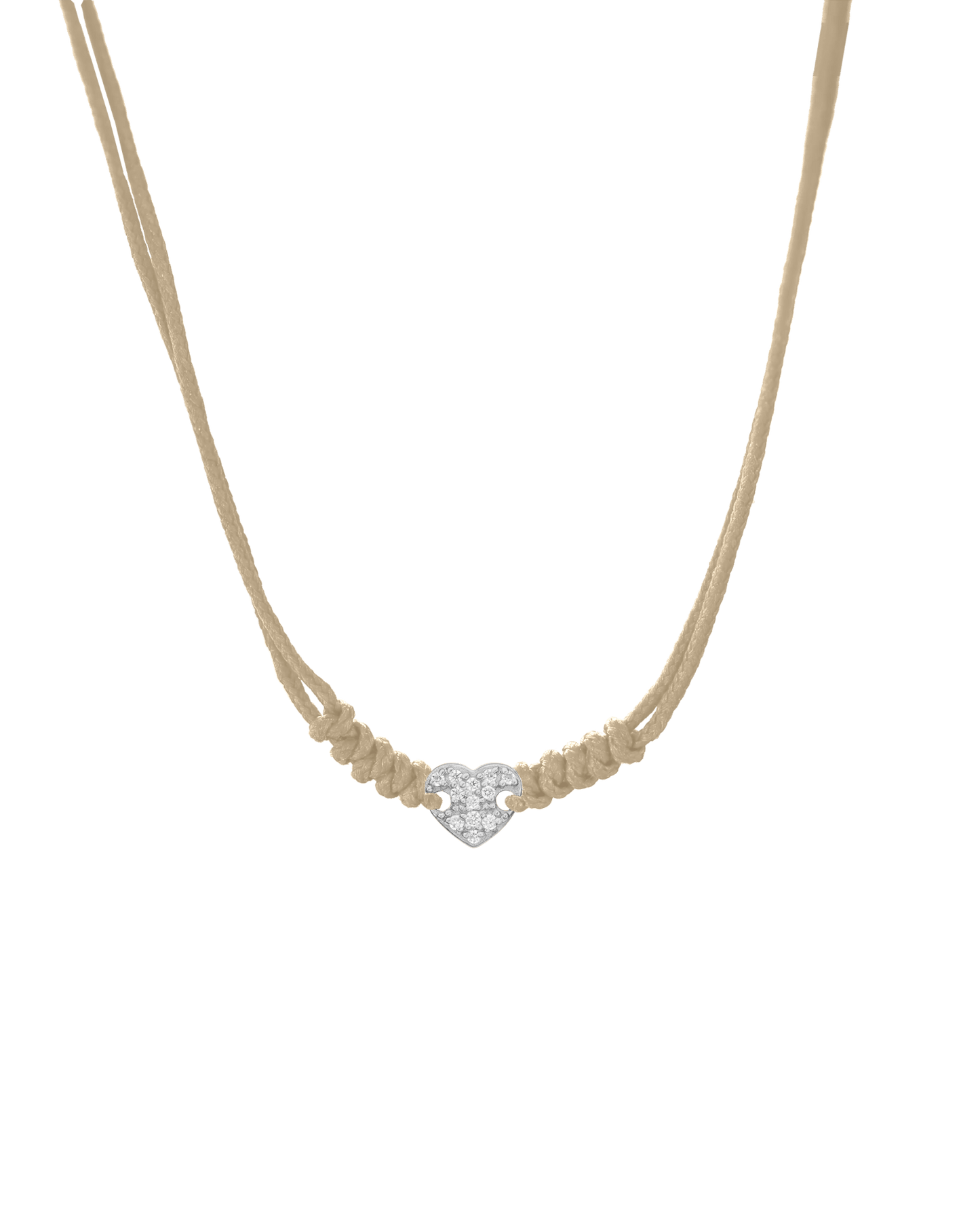 Diamond Paved Heart String of Love Necklace - 14K White Gold Necklaces 14K Solid Gold Beige