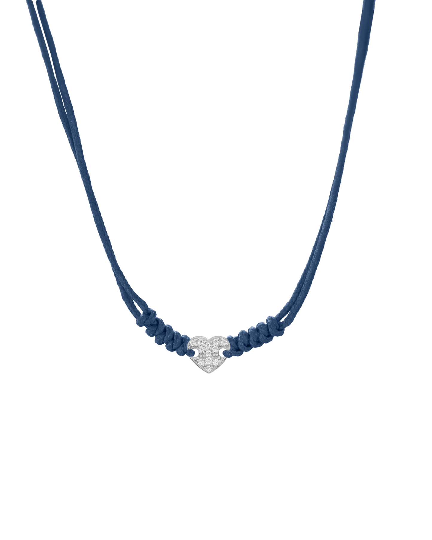 Diamond Paved Heart String of Love Necklace - 14K White Gold Necklaces 14K Solid Gold Indigo
