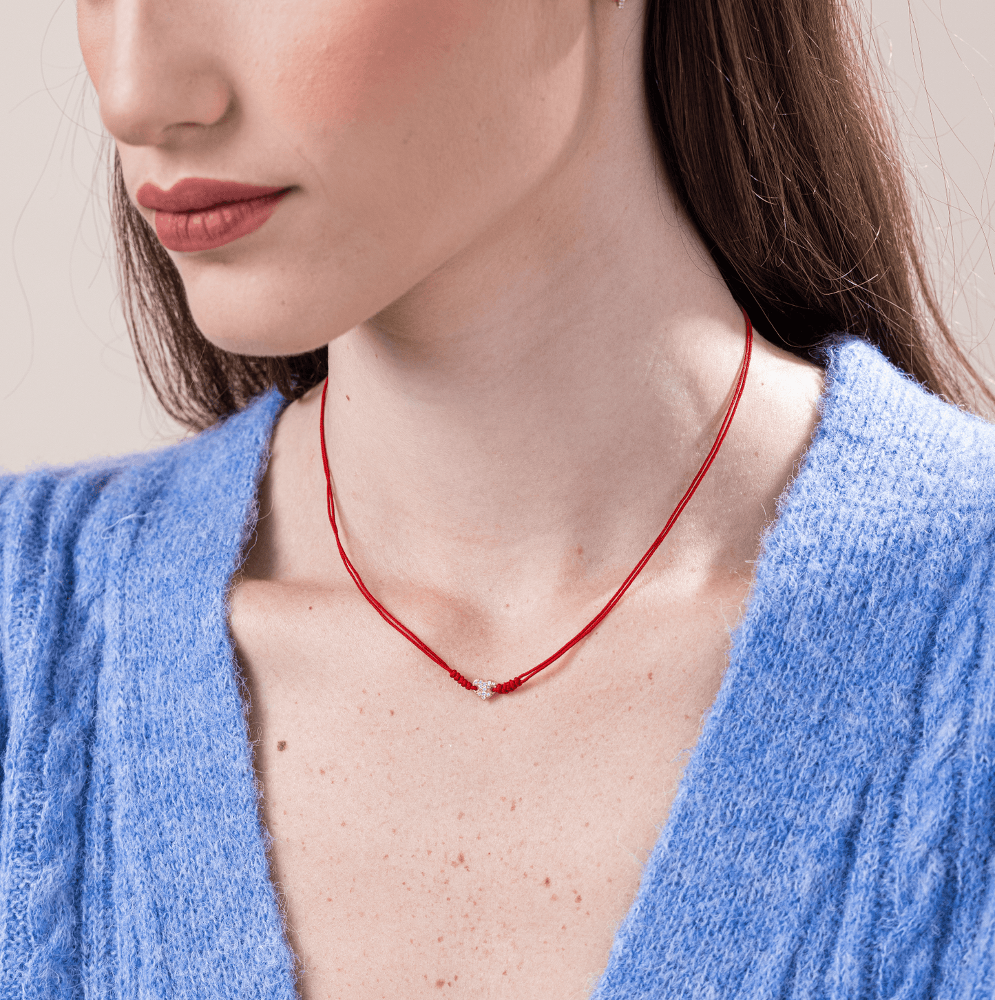 Diamond Paved Heart String of Love Necklace - 14K White Gold Necklaces 14K Solid Gold