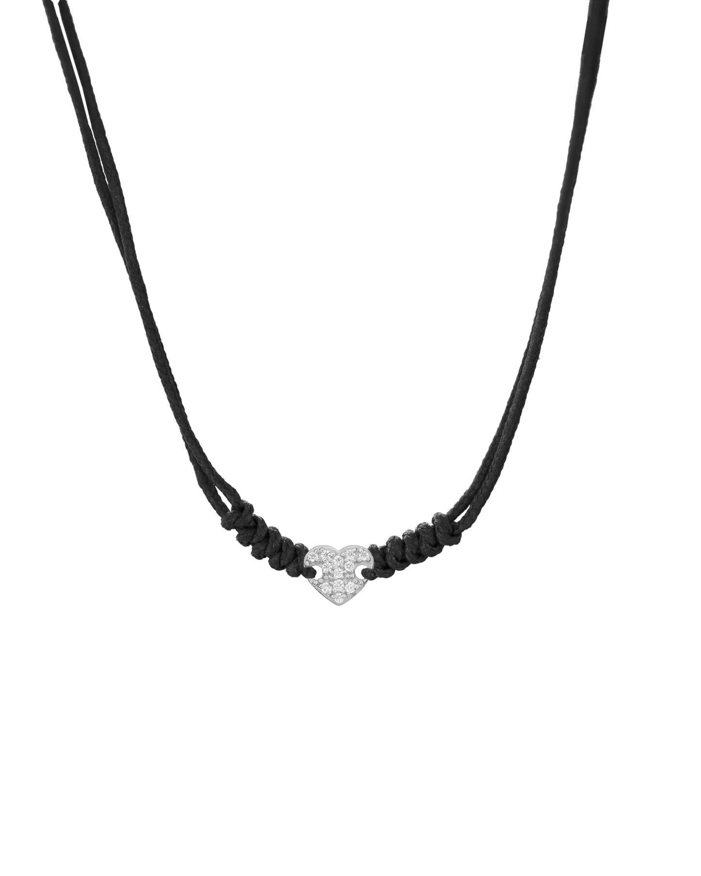 Diamond Paved Heart String of Love Necklace - 14K White Gold Necklaces 14K Solid Gold Black