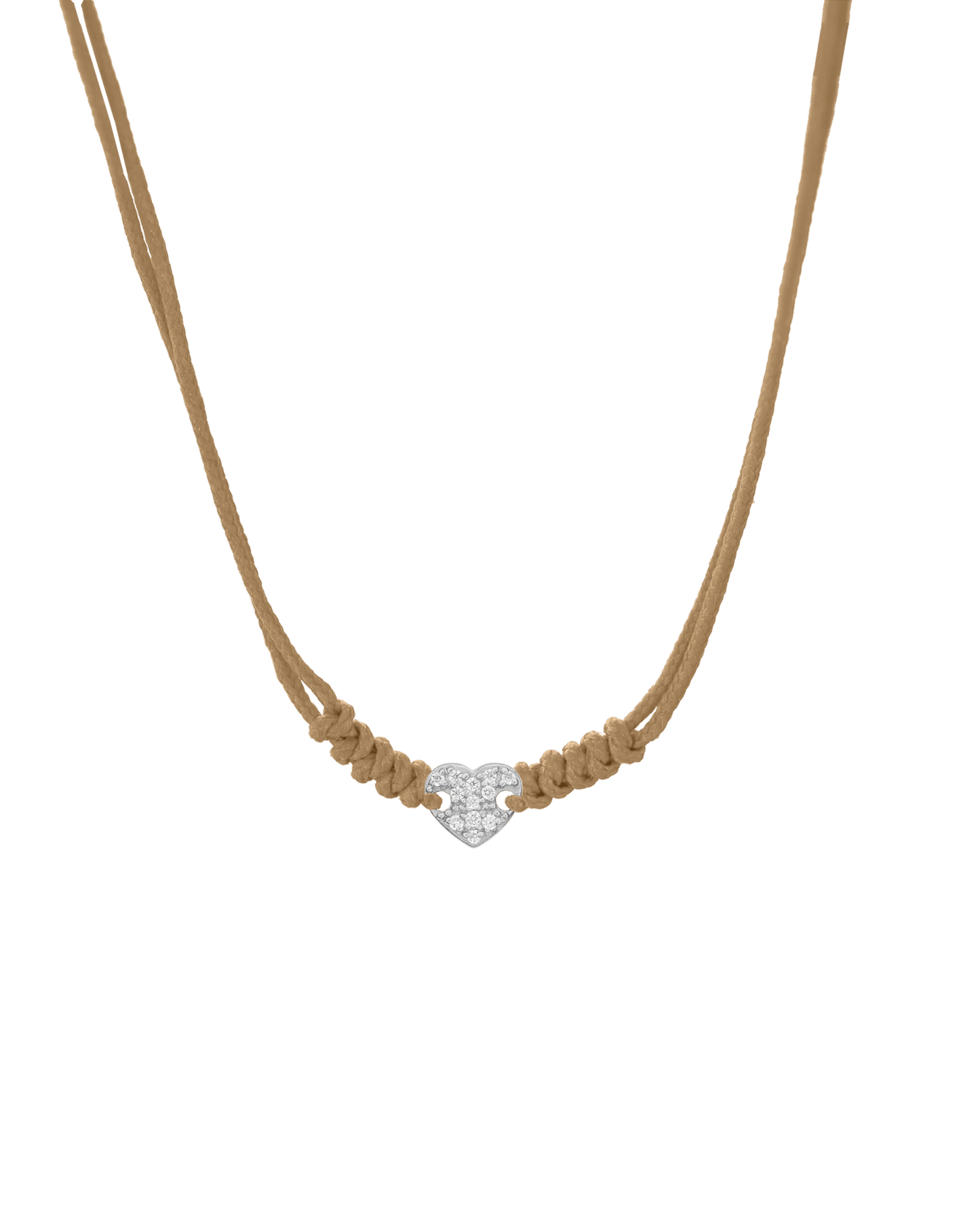 Diamond Paved Heart String of Love Necklace - 14K White Gold Necklaces 14K Solid Gold Camel