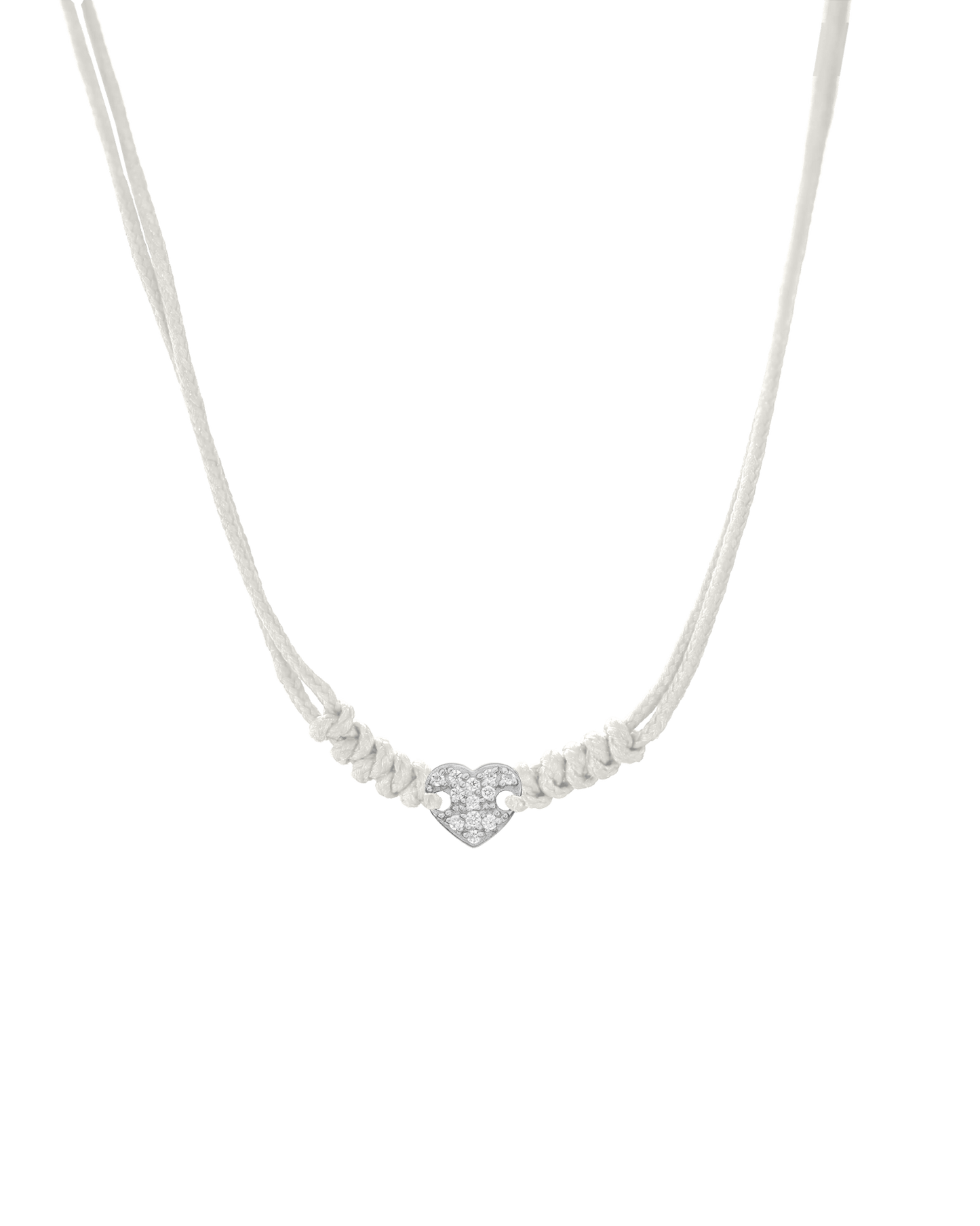 Diamond Paved Heart String of Love Necklace - 14K White Gold Necklaces 14K Solid Gold Pearl