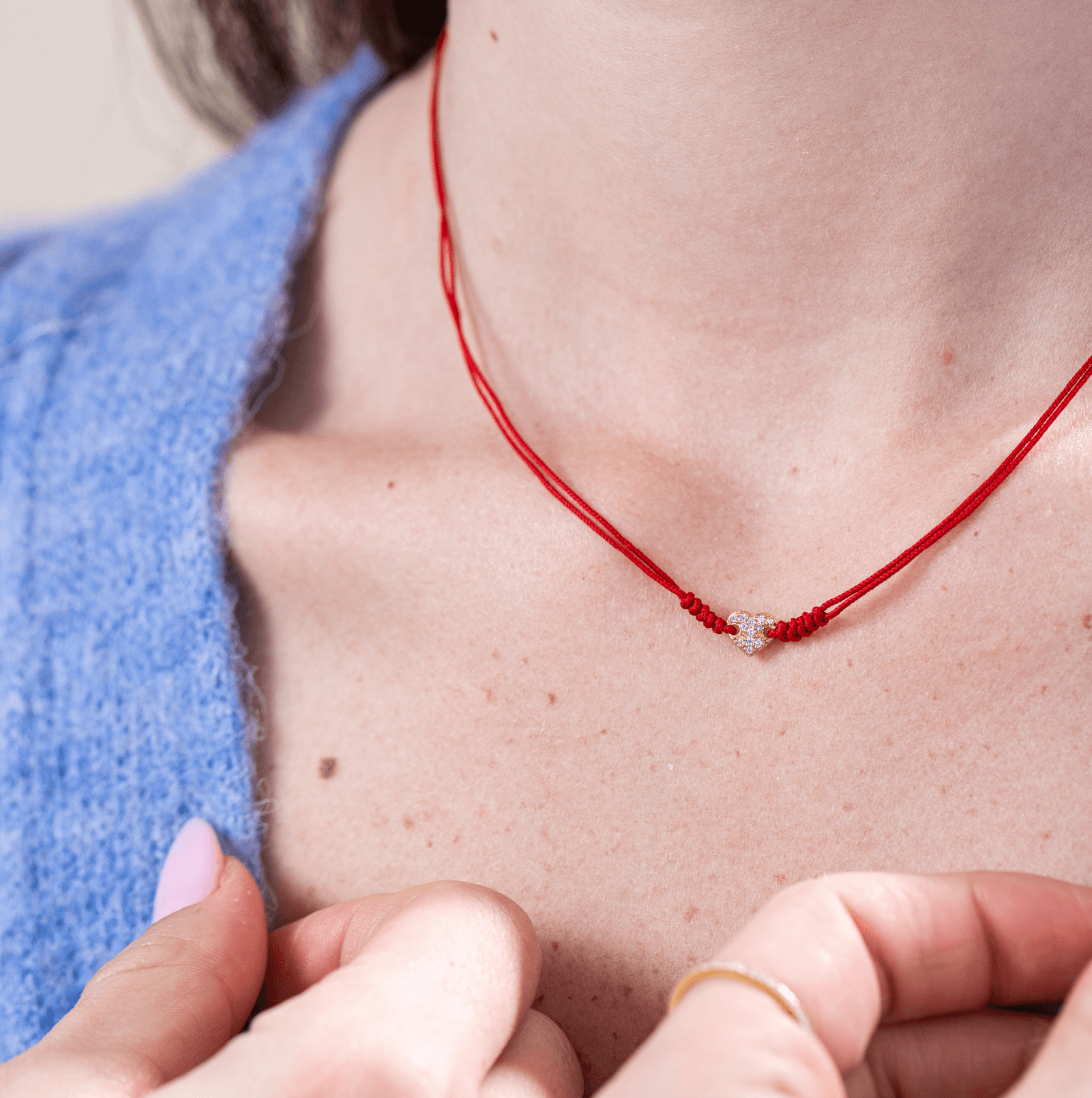 Diamond Paved Heart String of Love Necklace - 14K Yellow Gold Necklaces 14K Solid Gold