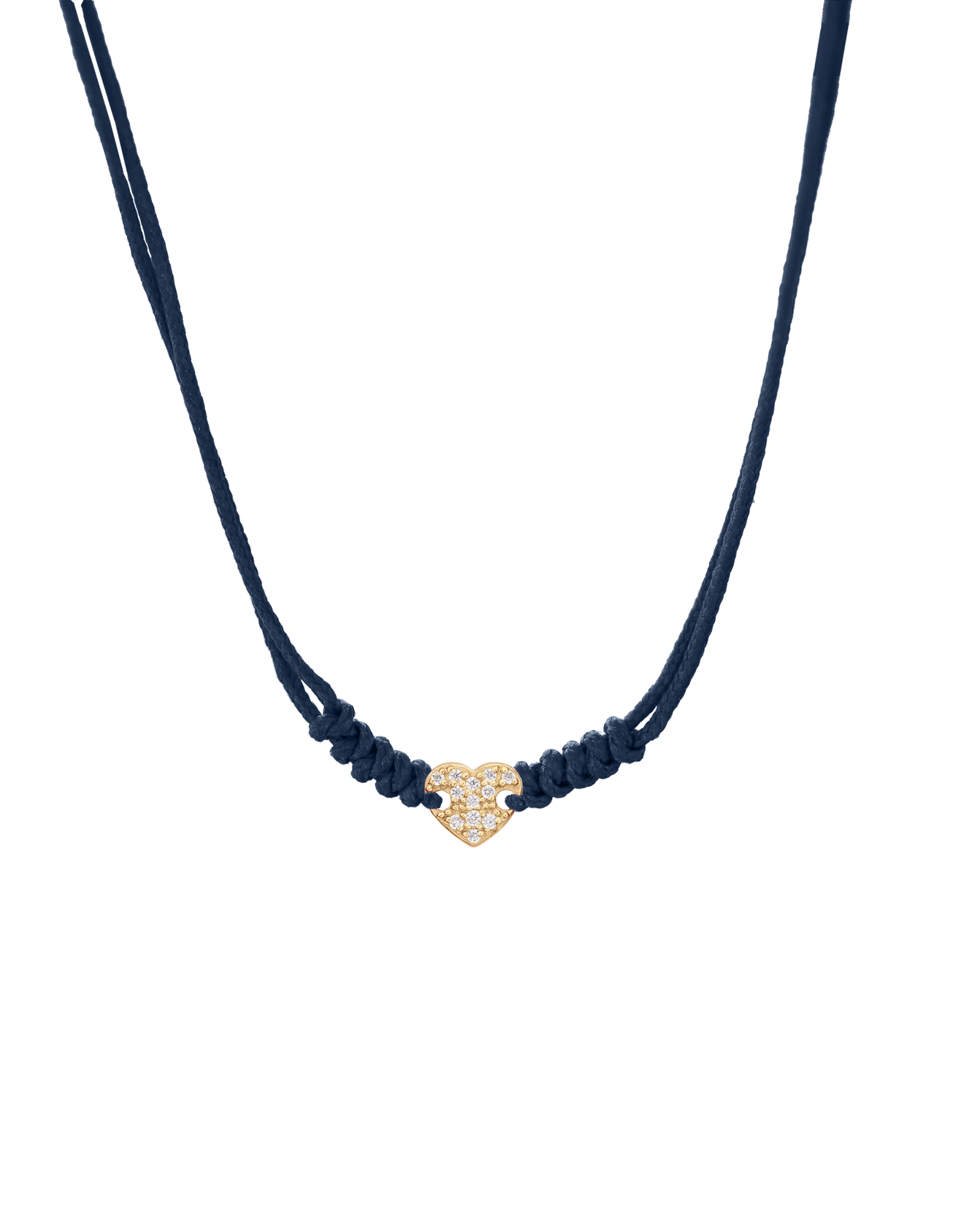 Diamond Paved Heart String of Love Necklace - 14K Yellow Gold Necklaces 14K Solid Gold Navy Blue