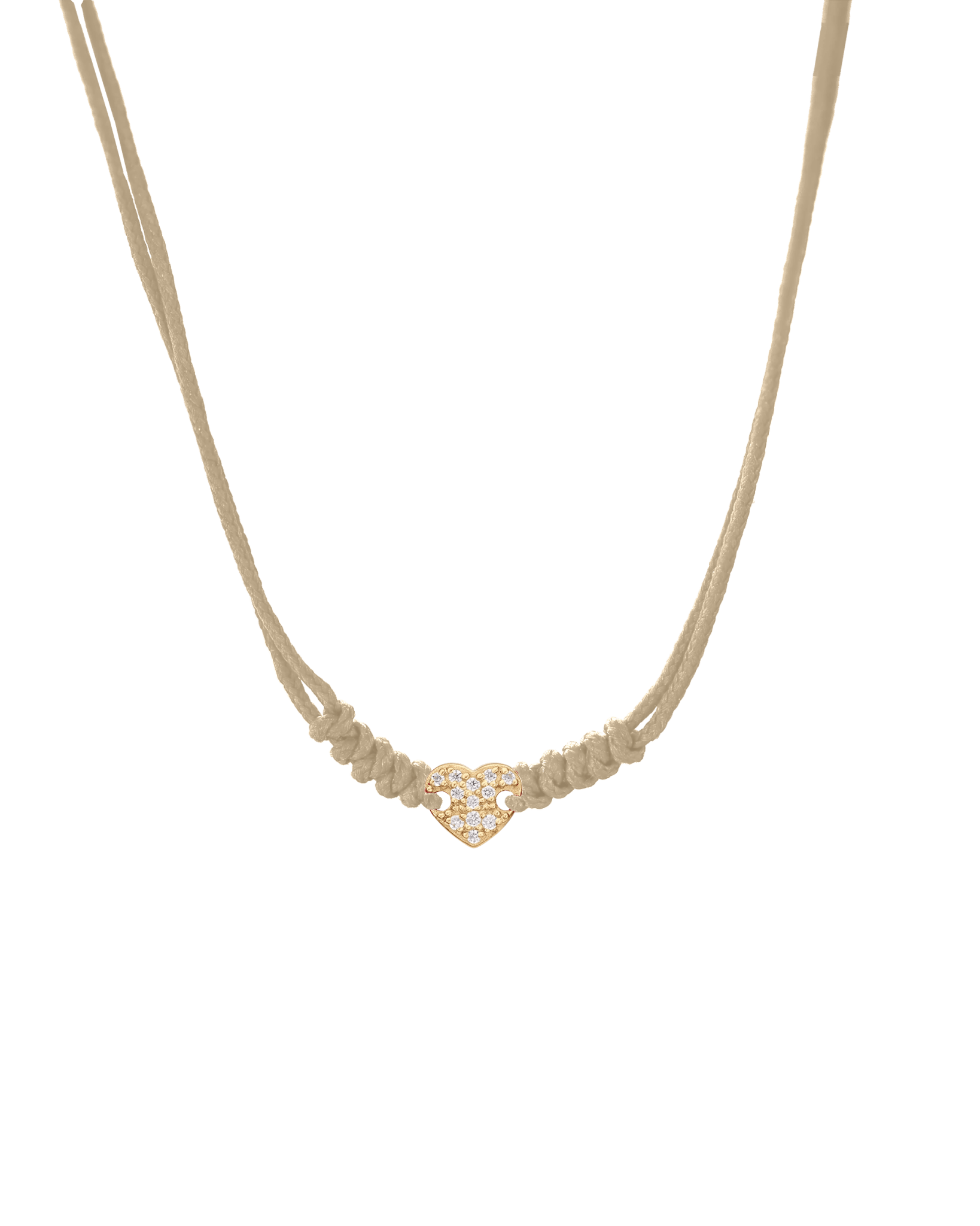 Diamond Paved Heart String of Love Necklace - 14K Yellow Gold Necklaces 14K Solid Gold Beige