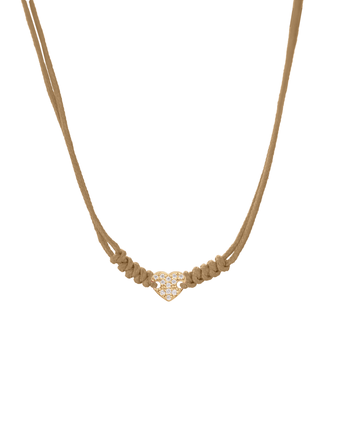 Diamond Paved Heart String of Love Necklace - 14K Yellow Gold Necklaces 14K Solid Gold Camel