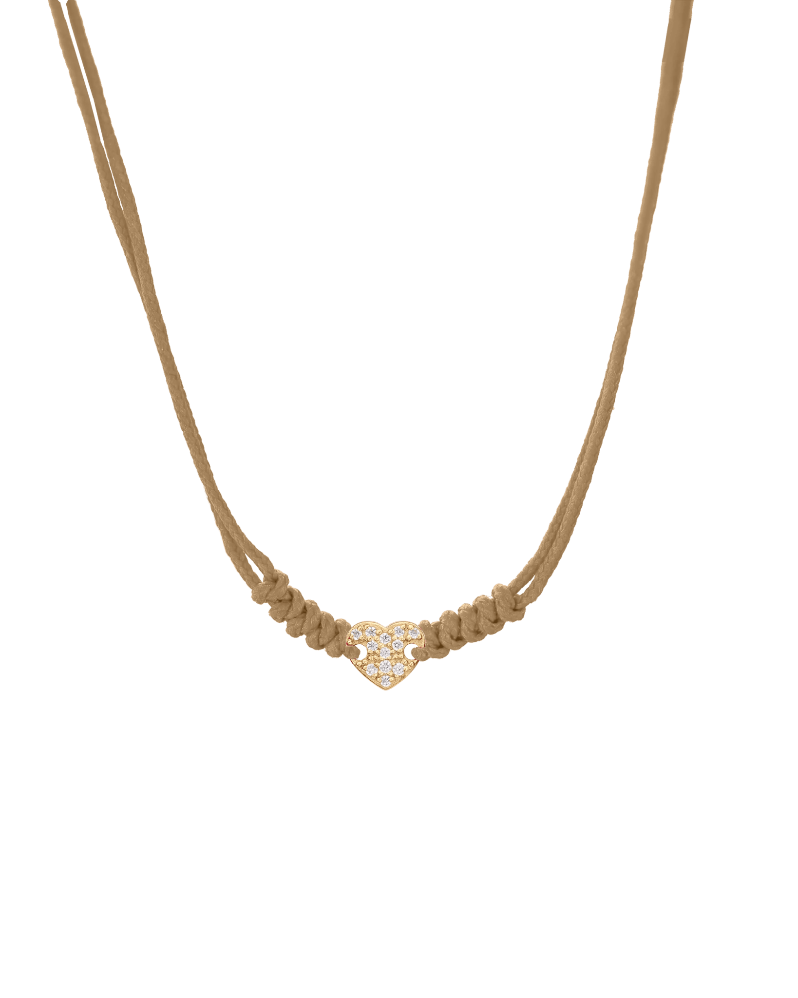 Diamond Paved Heart String of Love Necklace - 14K Yellow Gold Necklaces 14K Solid Gold Camel