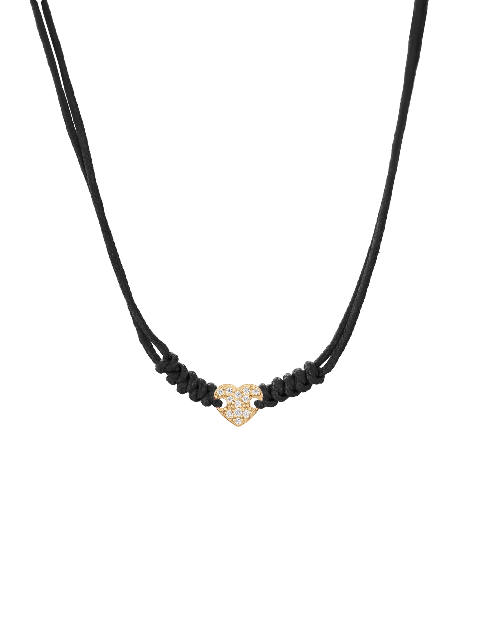 Diamond Paved Heart String of Love Necklace - 14K Yellow Gold Necklaces 14K Solid Gold Black