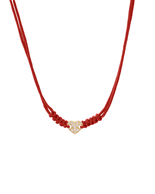 Diamond Paved Heart String of Love Necklace - 14K Yellow Gold Necklaces 14K Solid Gold Red
