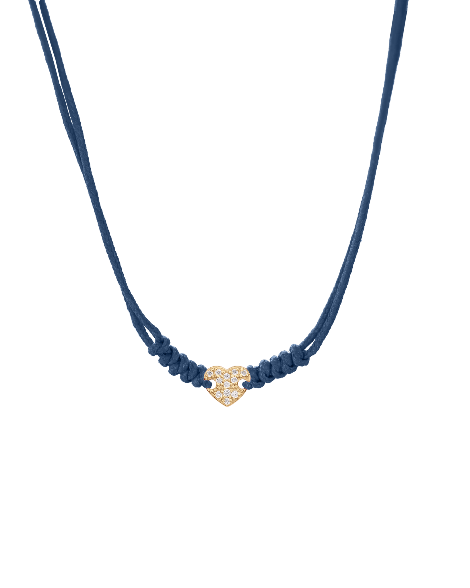Diamond Paved Heart String of Love Necklace - 14K Yellow Gold Necklaces 14K Solid Gold Indigo