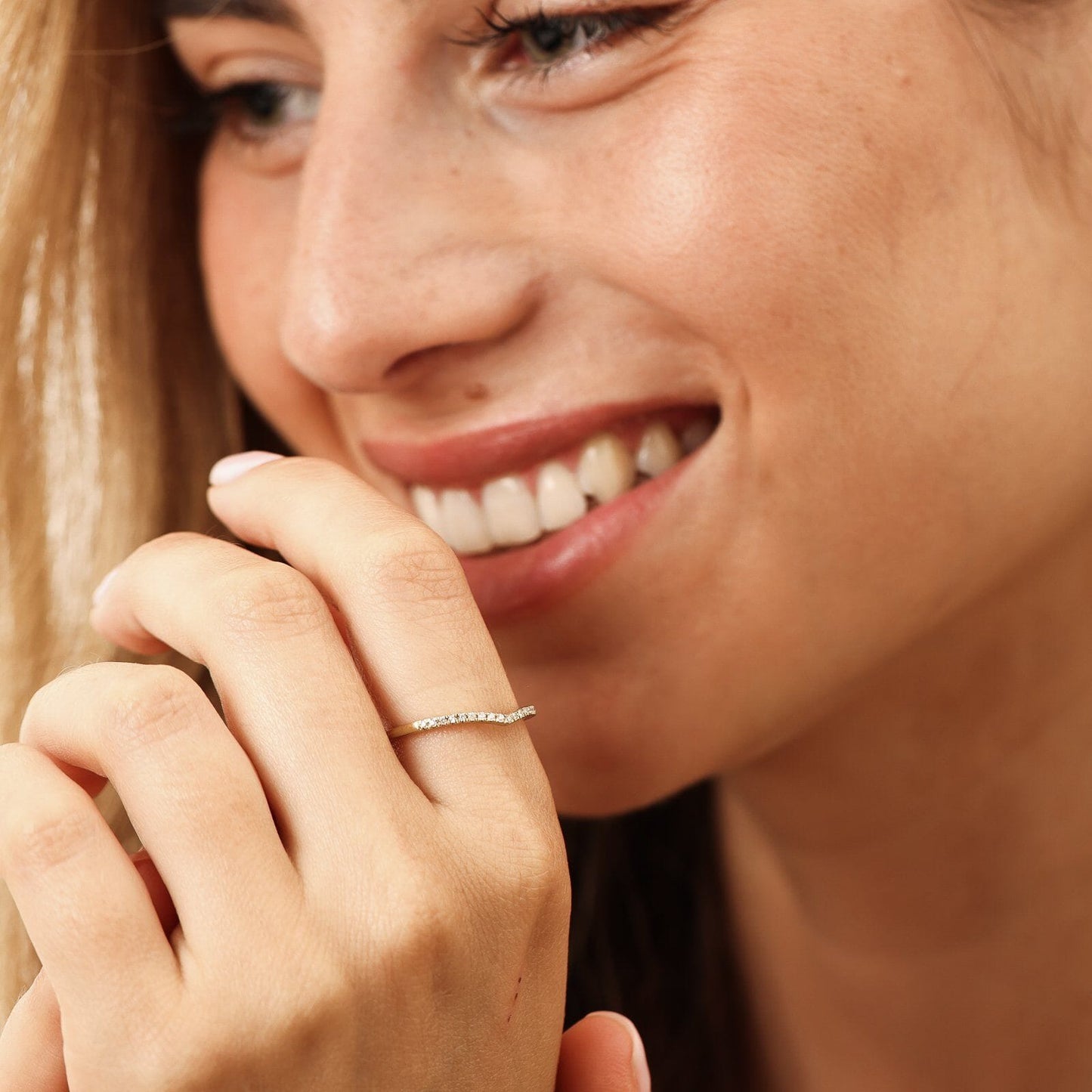 Diamond Paved V Ring - 14K White Gold Rings 14K Solid Gold