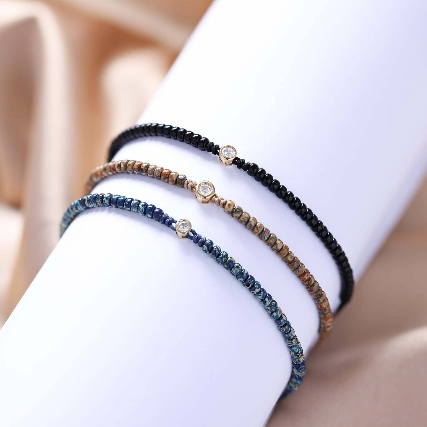 Dyed Brown Beads String Of Love - 14K Yellow Gold Bracelets magal-dev