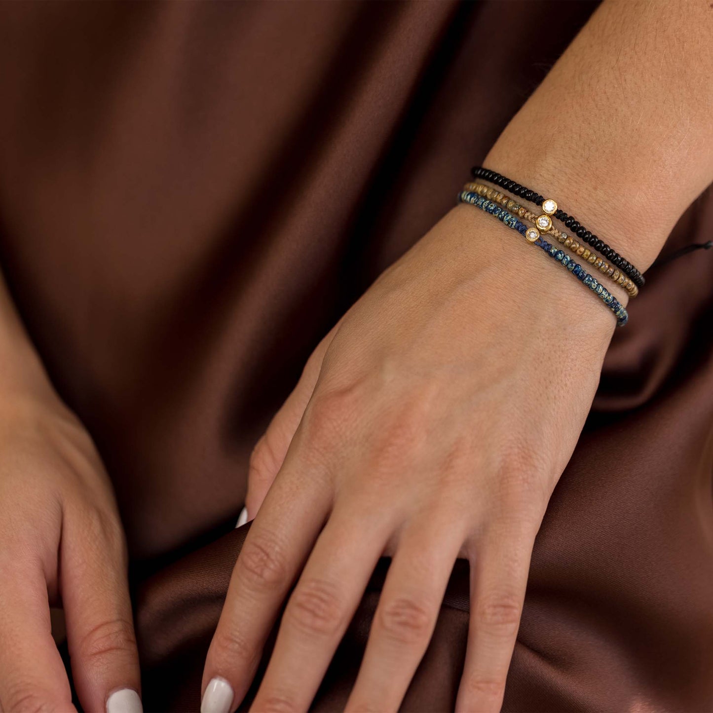 Dyed Brown Beads String Of Love - 14K Yellow Gold Bracelets magal-dev