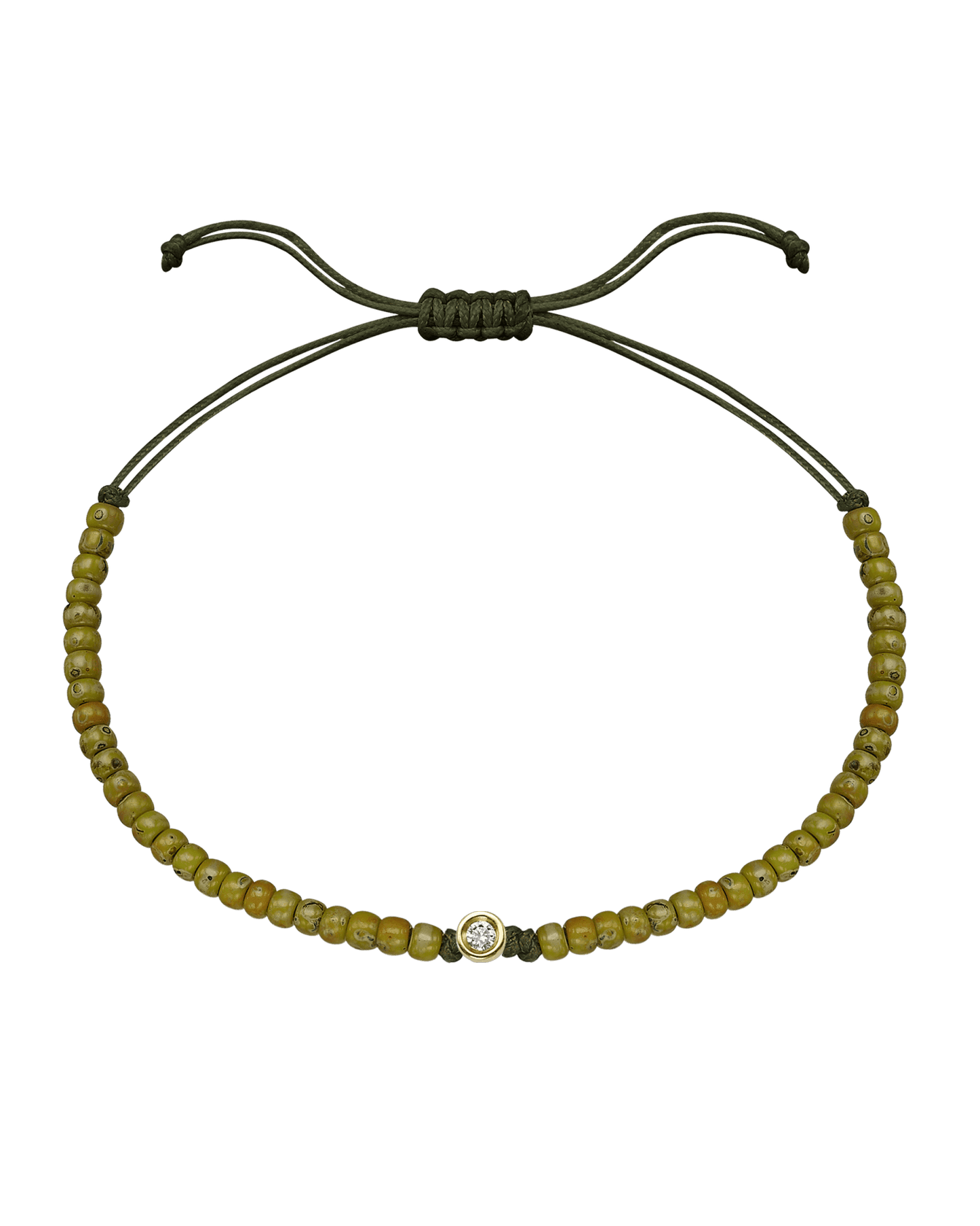 Dyed Green Malachite Beads String of Love - 14K Yellow Gold Bracelets magal-dev Small: 0.03ct