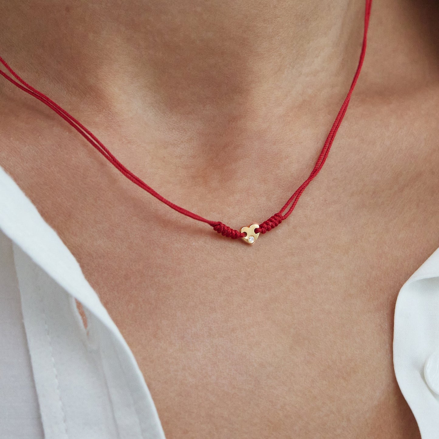 Heart of Gold String of Love Necklace - 14K Rose Gold Necklaces 14K Solid Gold