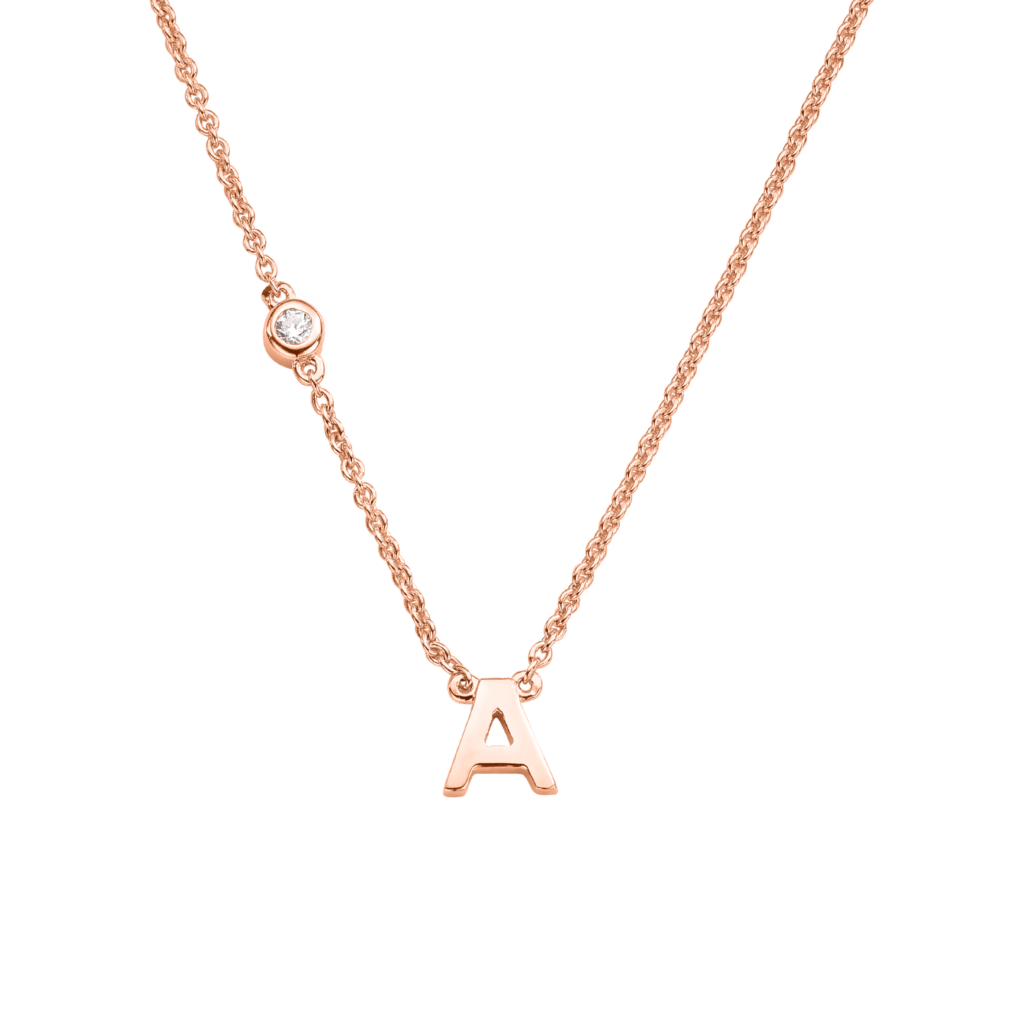 Initial Necklace with Diamonds - 14K Rose Gold Necklaces magal-dev