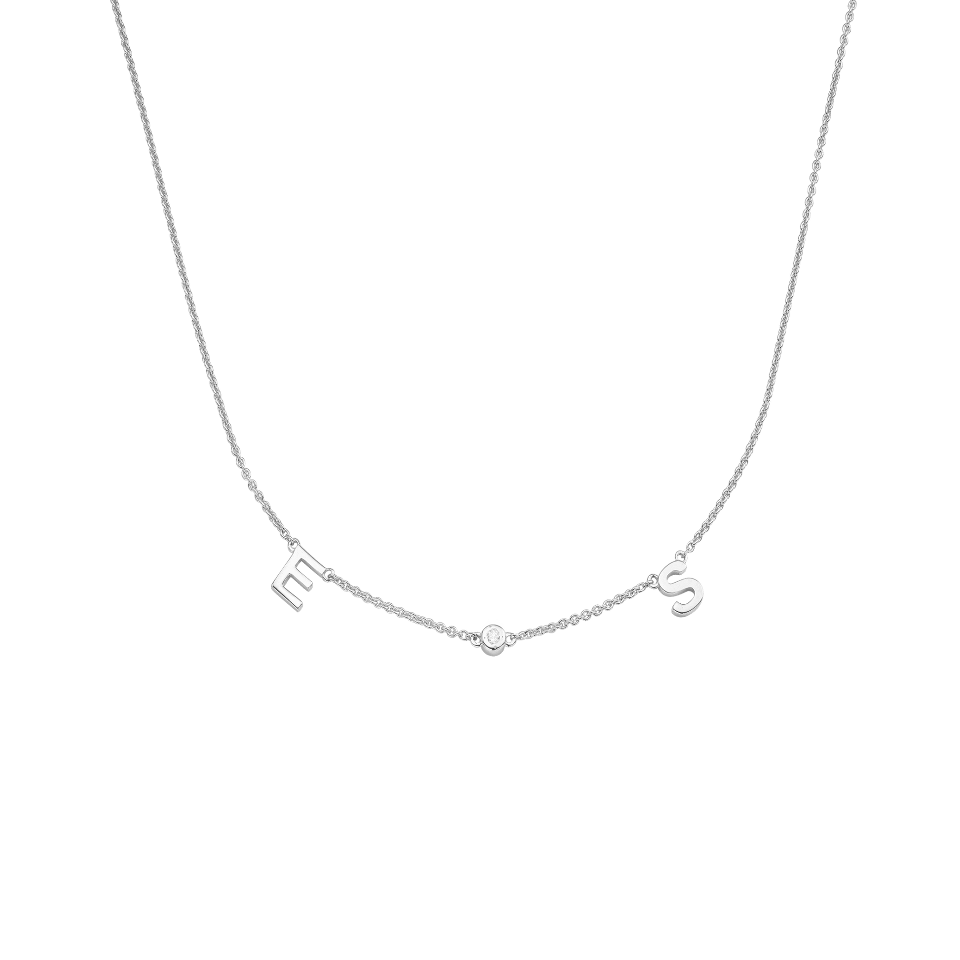 Initial Necklace with Diamonds - 14K White Gold Necklaces magal-dev 1 Initial + 1 Diamond Adjustable 16-17" (40cm-43cm)