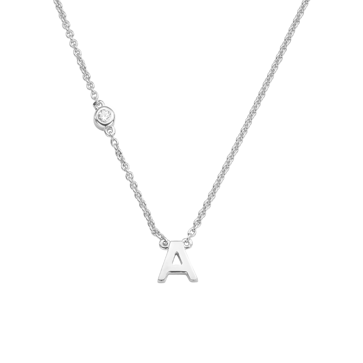 Initial Necklace with Diamonds - 14K White Gold Necklaces magal-dev