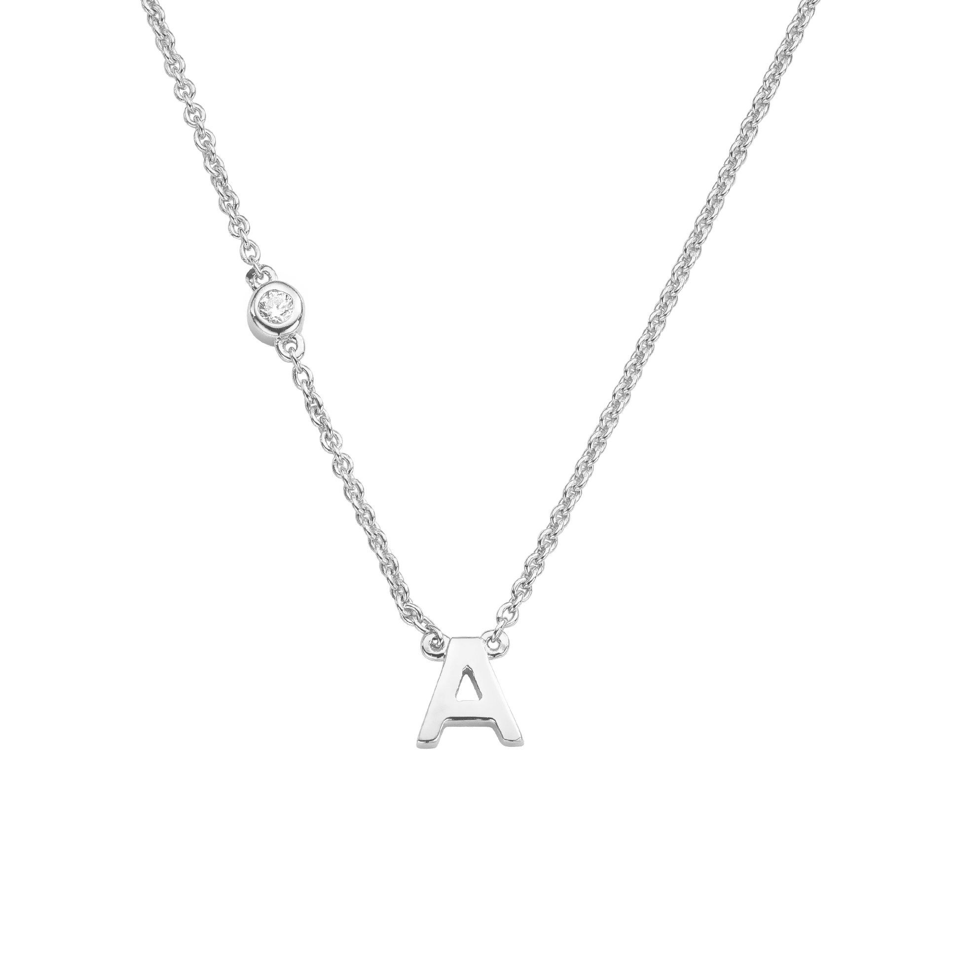 Initial Necklace with Diamonds - 14K White Gold Necklaces magal-dev