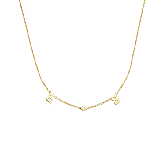 Initial Necklace with Diamonds - 14K Yellow Gold Necklaces magal-dev 1 Initial + 1 Diamond Adjustable 16-17" (40cm-43cm)