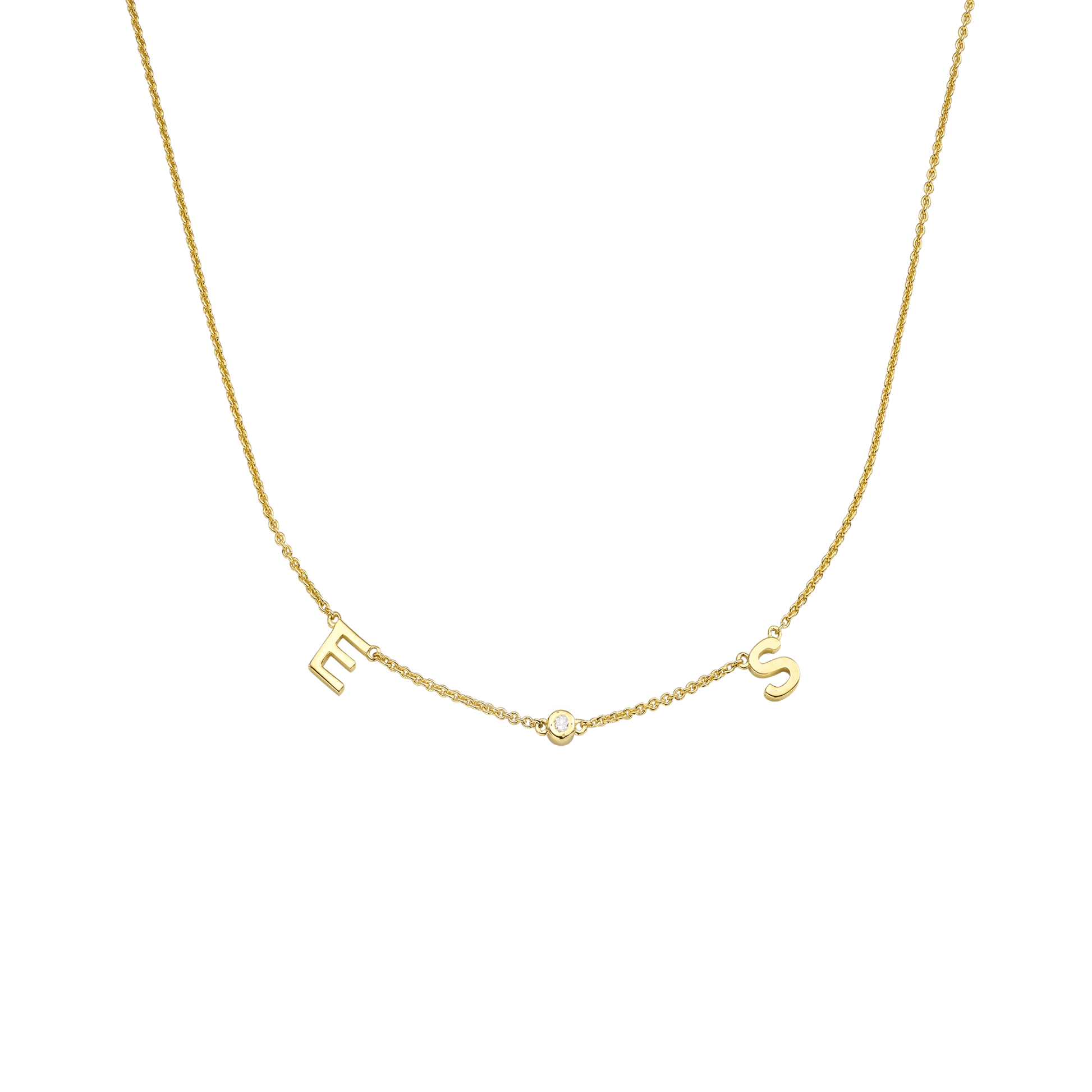 Initial Necklace with Diamonds - 18K Gold Vermeil Necklaces magal-dev 1 Initial + 1 Diamond Adjustable 16-17" (40cm-43cm)