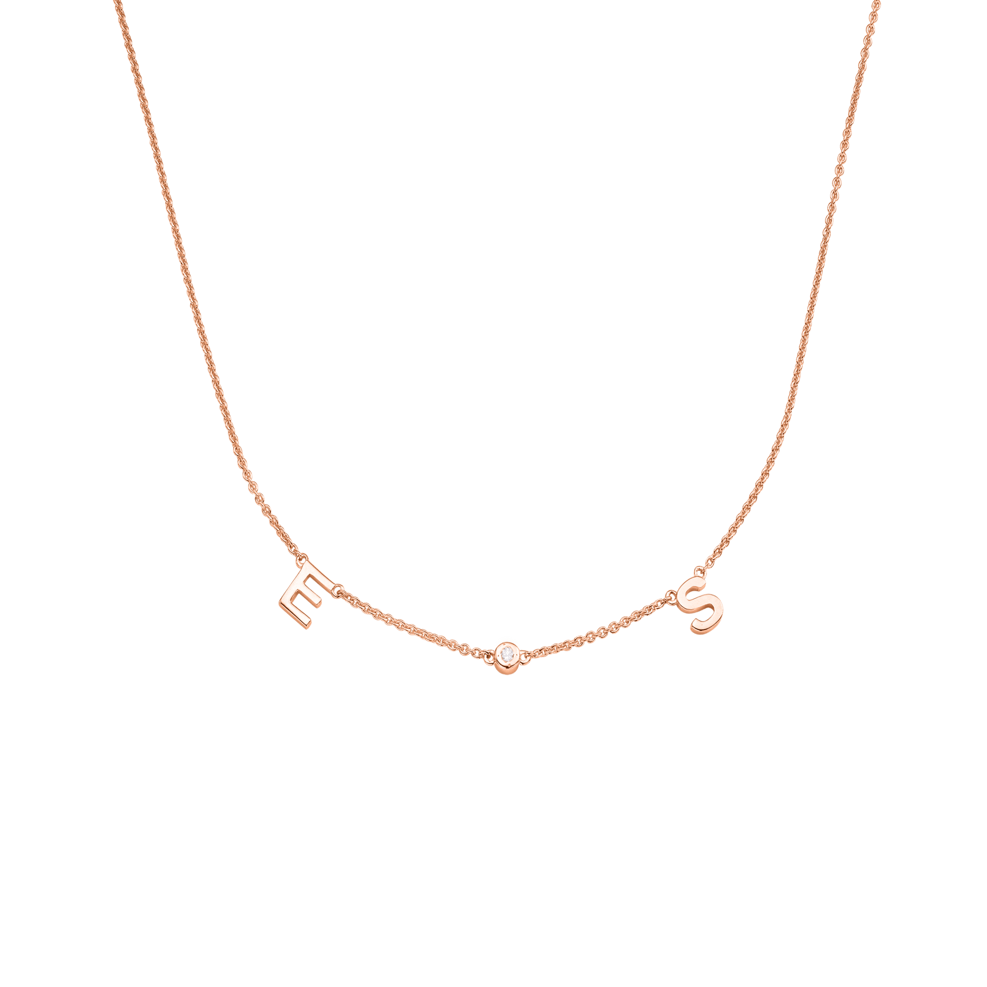 Initial Necklace with Diamonds - 18K Rose Vermeil Necklaces magal-dev 1 Initial + 1 Diamond Adjustable 16-17" (40cm-43cm)