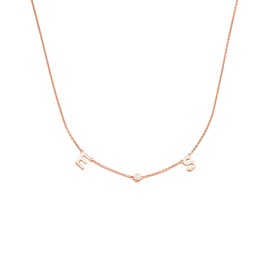 Initial Necklace with Diamonds - 18K Rose Vermeil Necklaces magal-dev 1 Initial + 1 Diamond Adjustable 16-17" (40cm-43cm)