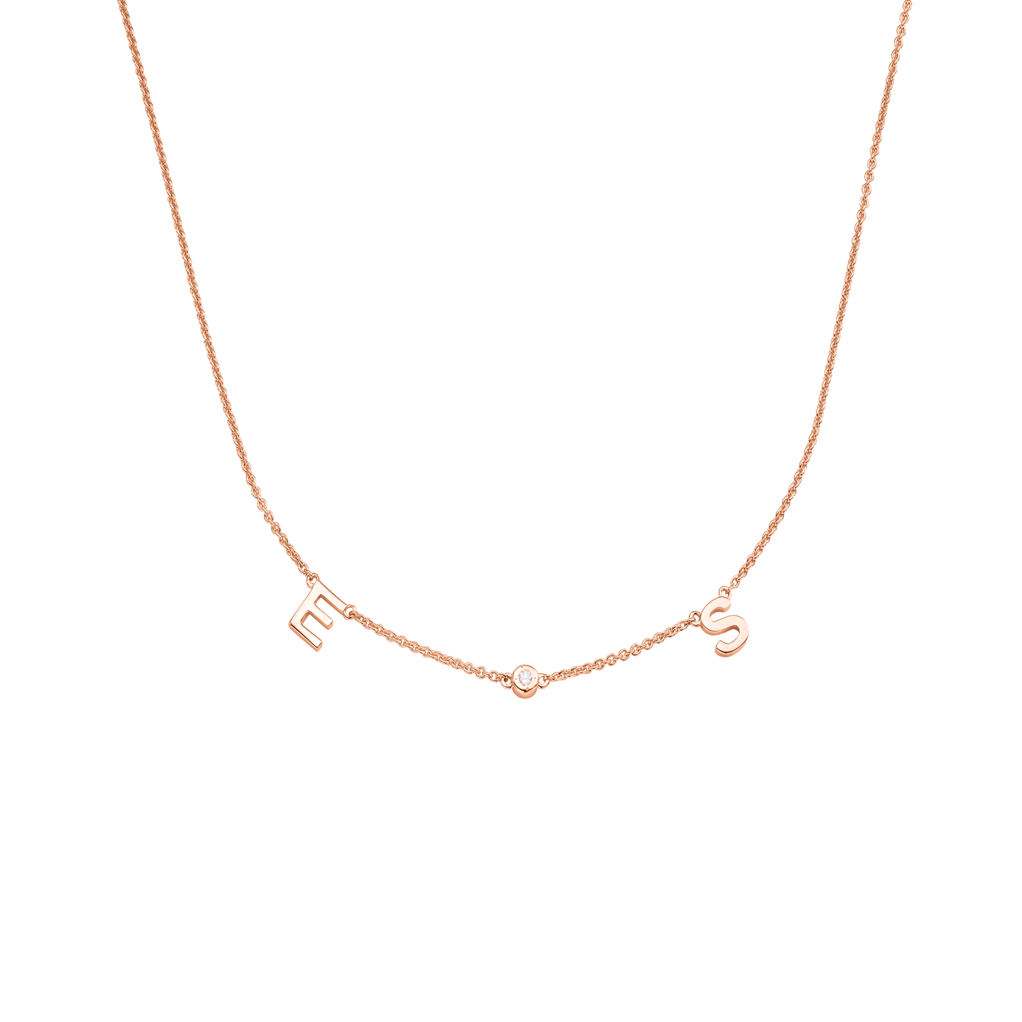 Initial Necklace with Diamonds - 14K Rose Gold Necklaces magal-dev 1 Initial + 1 Diamond Adjustable 16-17" (40cm-43cm)