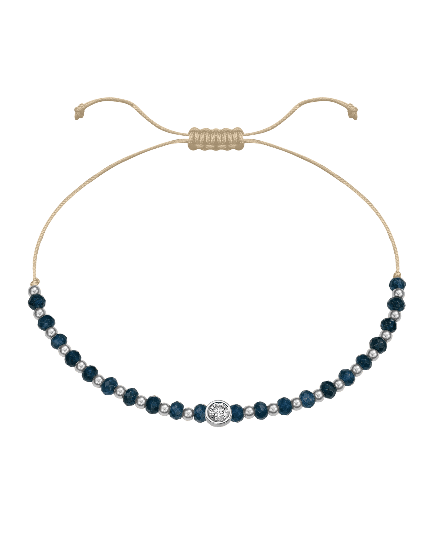 Lapis Gemstone String of Love Bracelet for Wisdom - 14K White Gold Bracelets 14K Solid Gold Beige Large: 0.1ct
