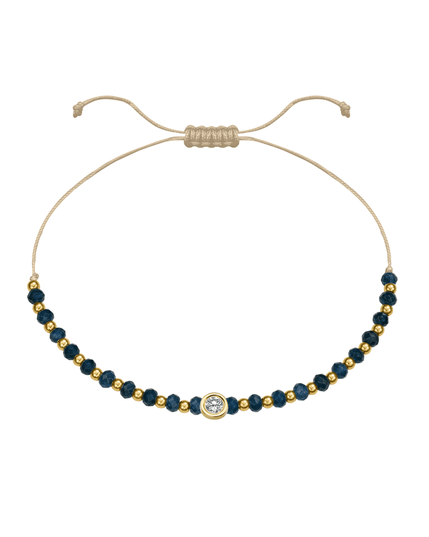 Lapis Gemstone String of Love Bracelet for Wisdom - 14K Yellow Gold Bracelets 14K Solid Gold Beige Large: 0.1ct