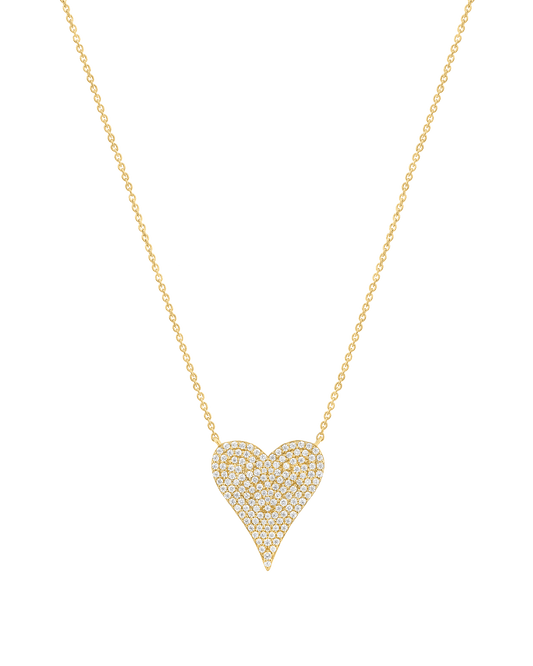 Large Diamond Paved Heart Necklace - 14K Yellow Gold Necklaces magal-dev