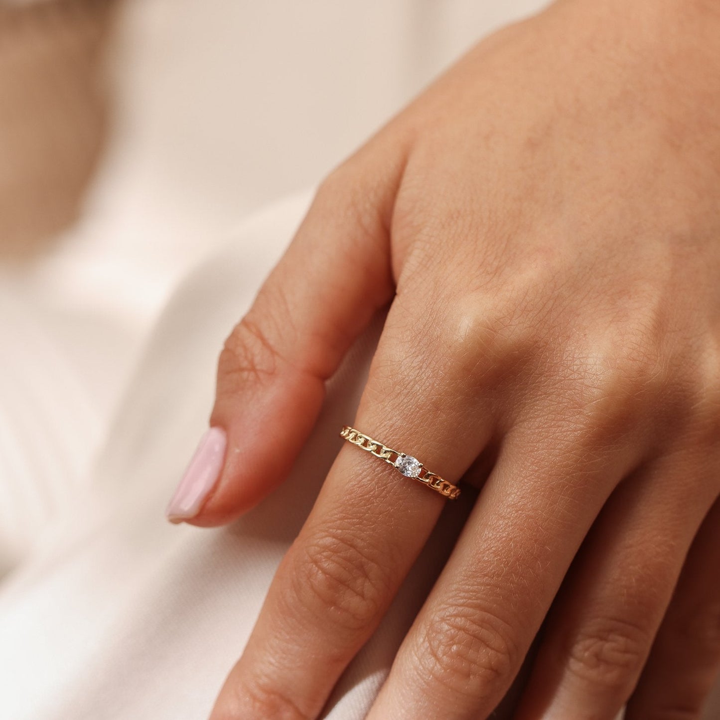 Marquise Diamond Solid Chain Ring - 14K Rose Gold Rings 14K Solid Gold