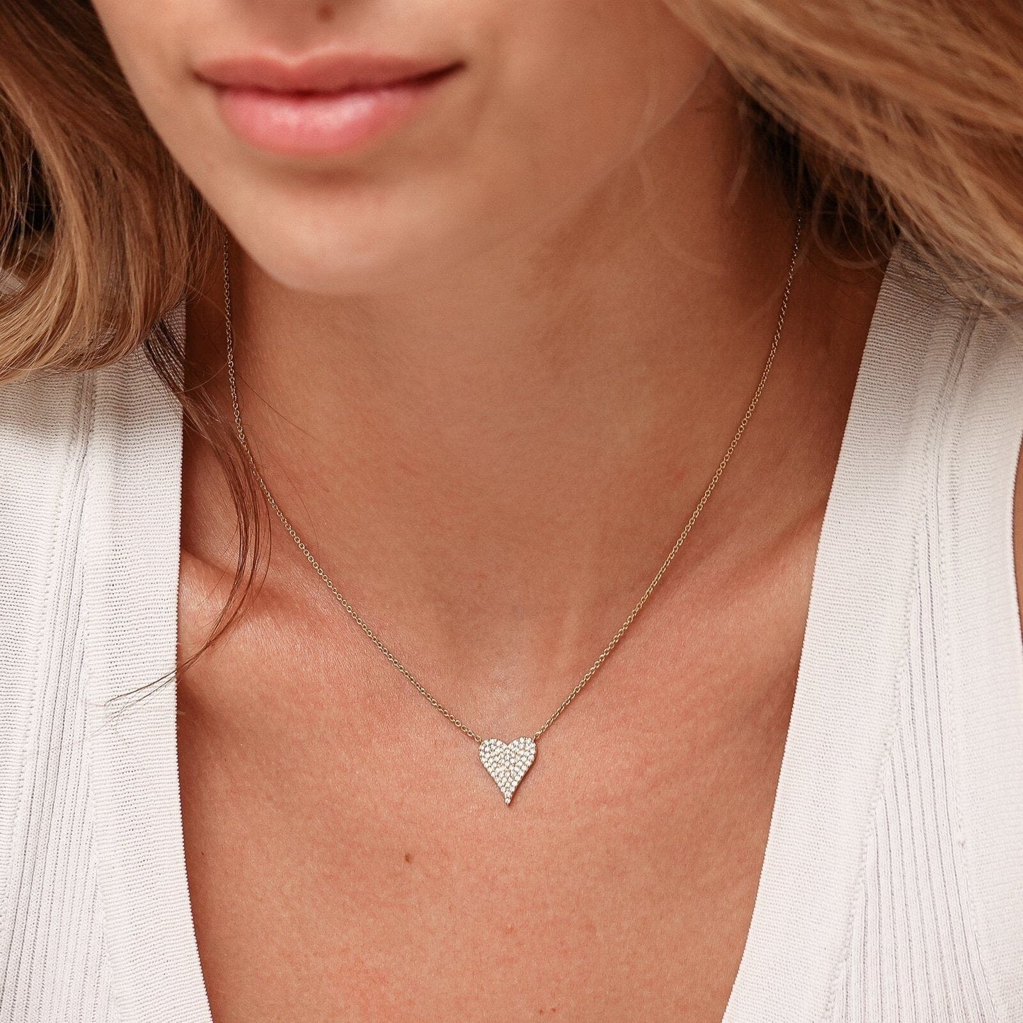 Medium Diamond Paved Heart Necklace - 14K Rose Gold Necklaces magal-dev