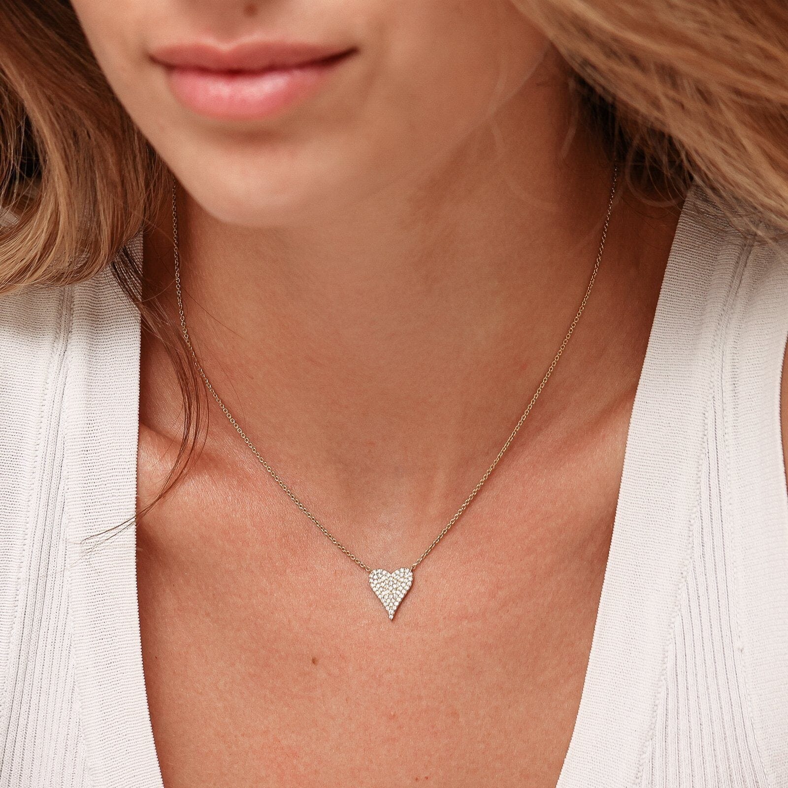Medium Diamond Paved Heart Necklace - 14K Yellow Gold Necklaces magal-dev