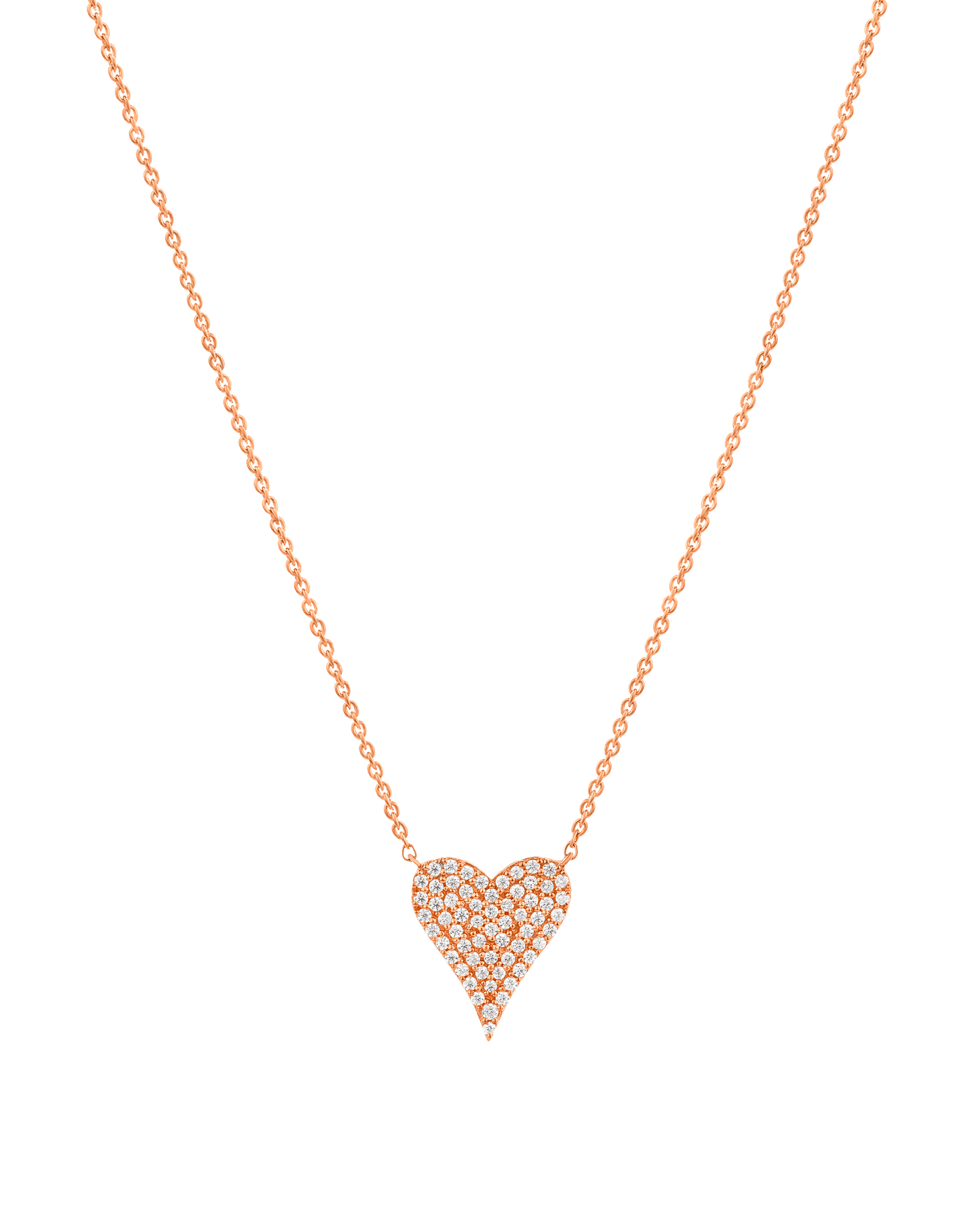 Medium Diamond Paved Heart Necklace - 14K Rose Gold Necklaces magal-dev