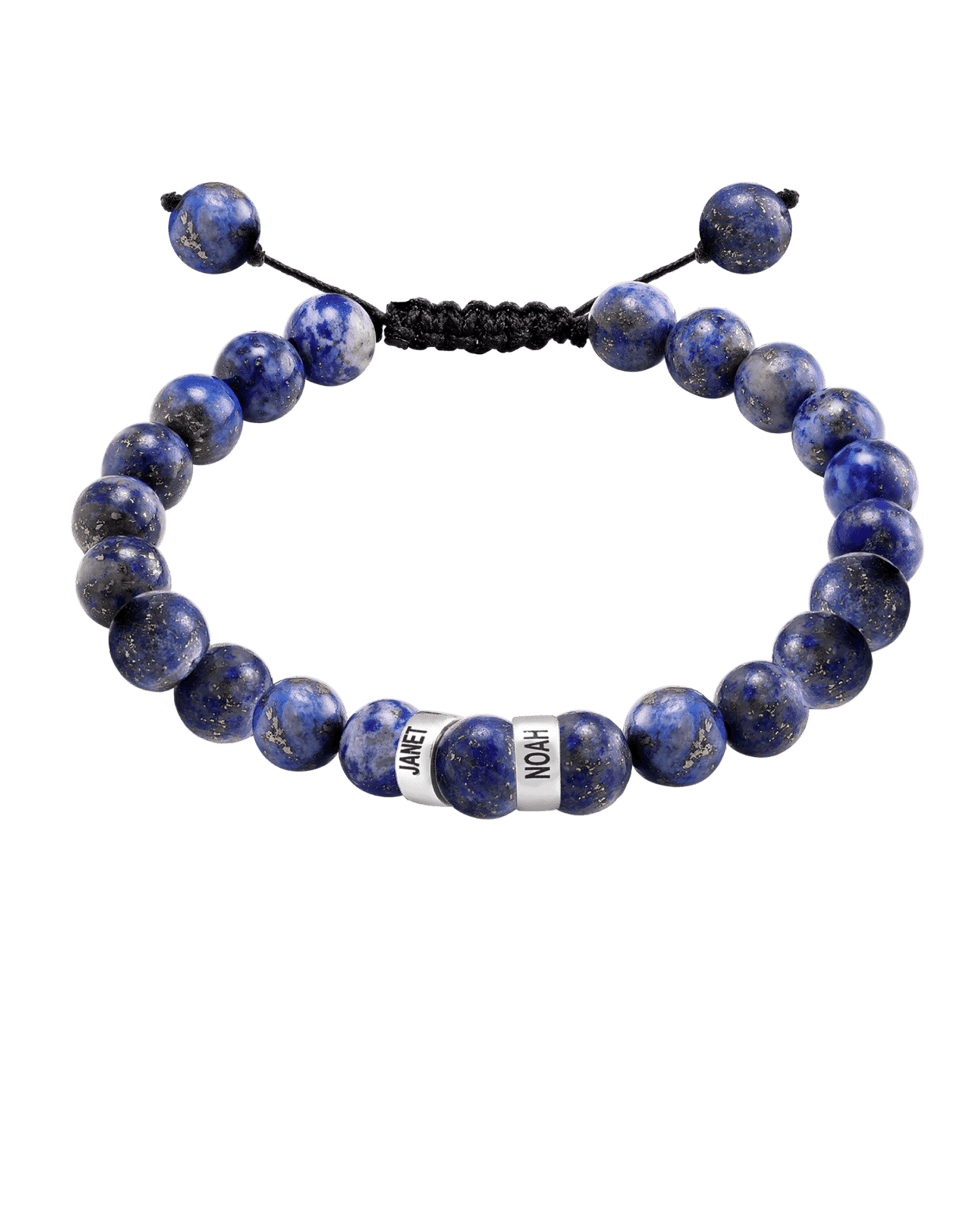 Men's Blue Lapis Engravable Bead Bracelet - 14K White Gold Bracelets magal-dev 2 Links
