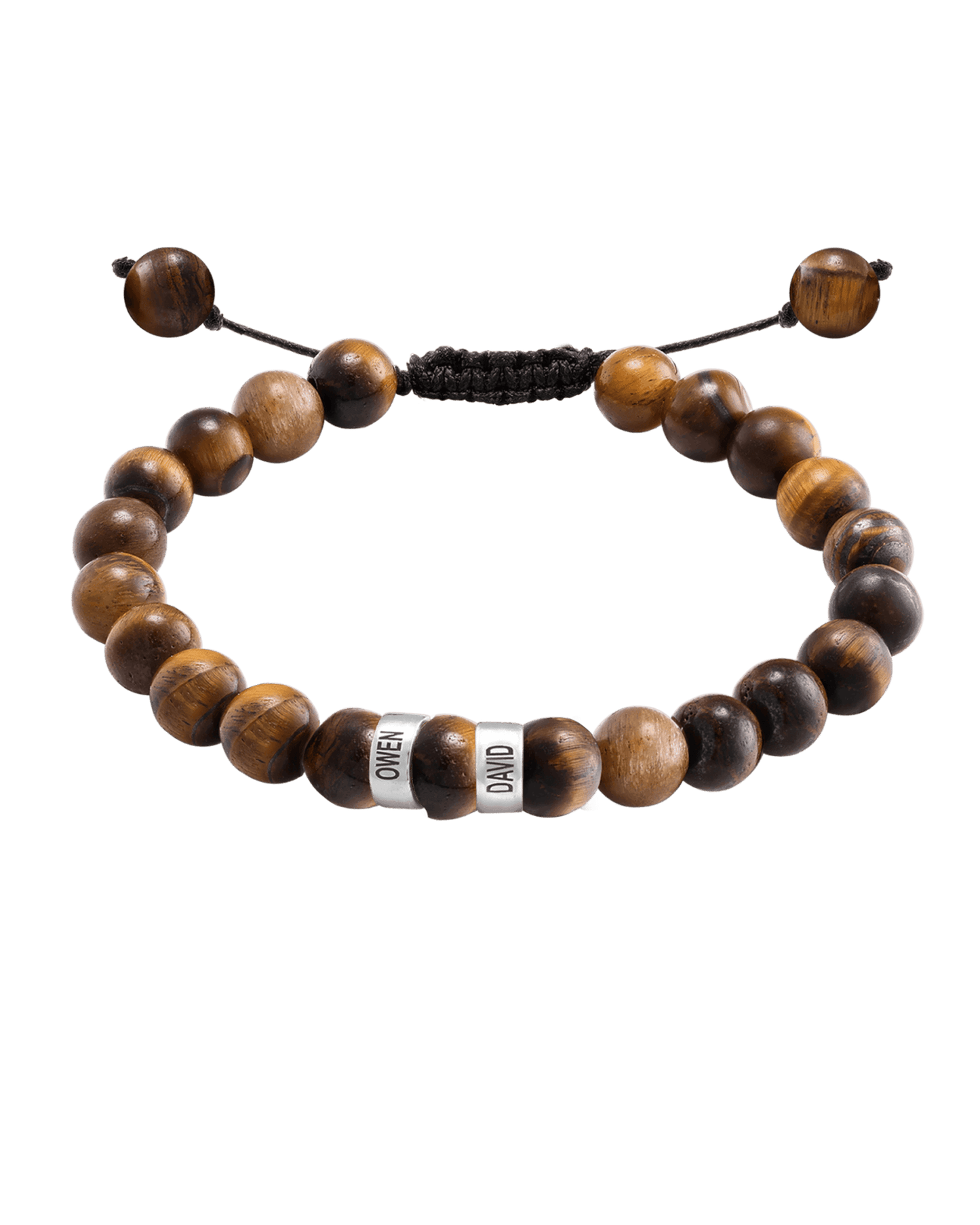 Men's Brown Tiger Eye Engravable Bead Bracelet - 14K White Gold Bracelets magal-dev 2 Links